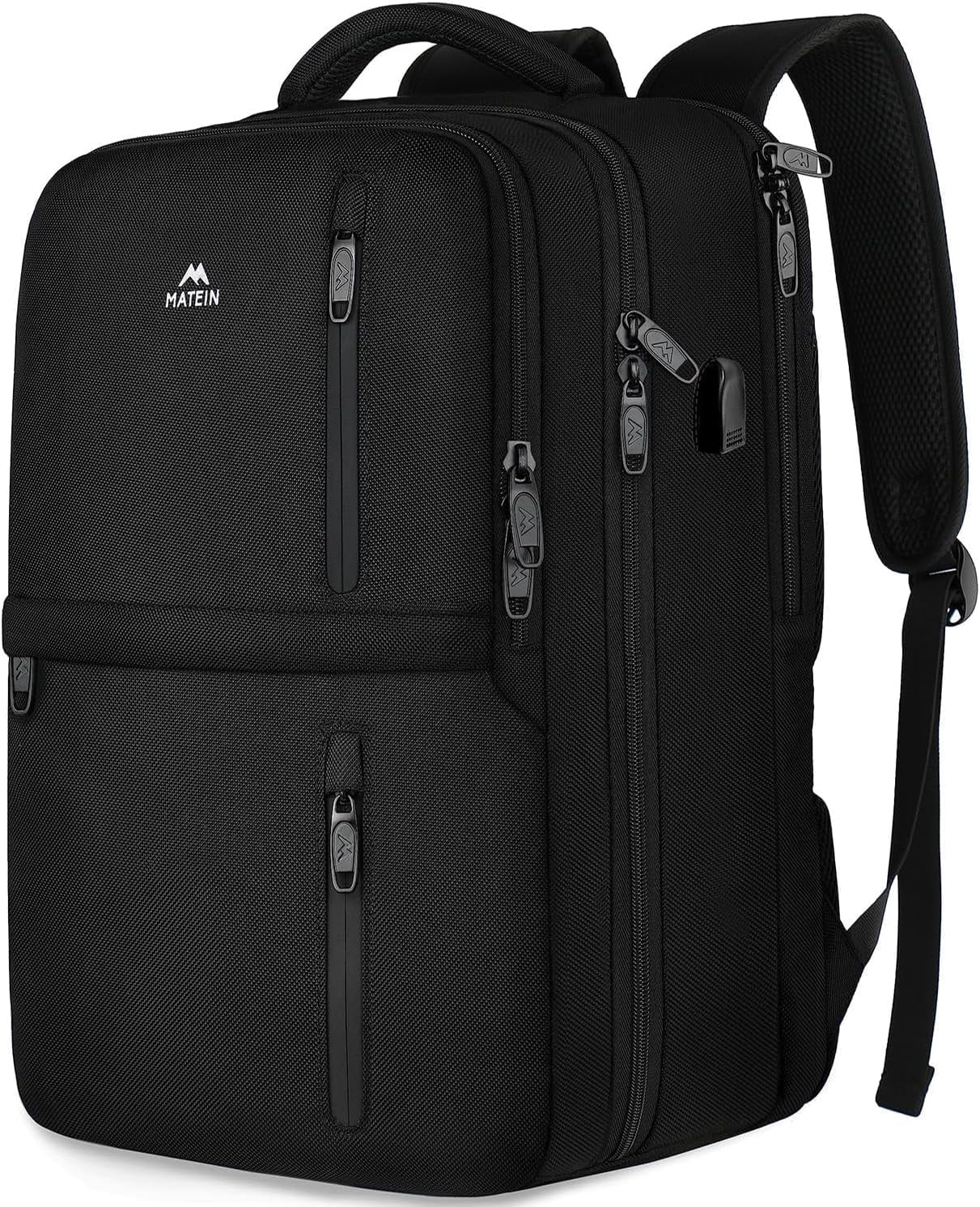 MATEIN Handgepäck Rucksack 55x40x23, Groß Reiserucksack Handgepäck Flugzeug Herren, 44L Laptop Rucksack 18.4 Zoll mit USB Ladeanschluss, Schuhfach, Wasserabweisend Damen für Lufthansa, Schwarz