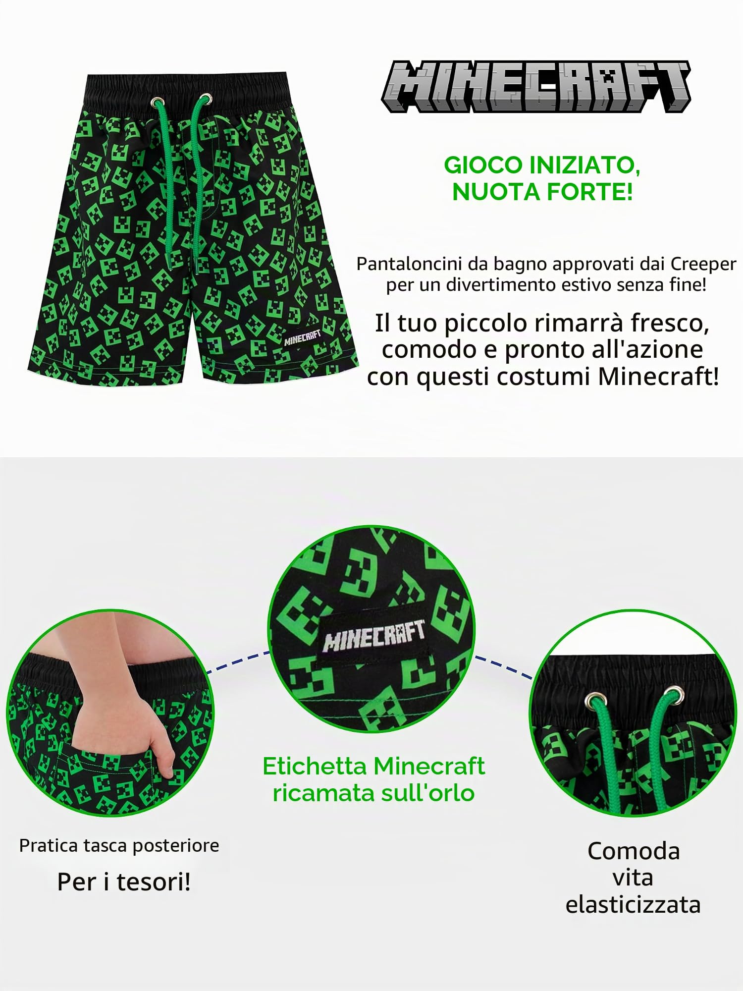 Minecraft Costume da Bagno per Ragazzi a Due Pezzi Creeper