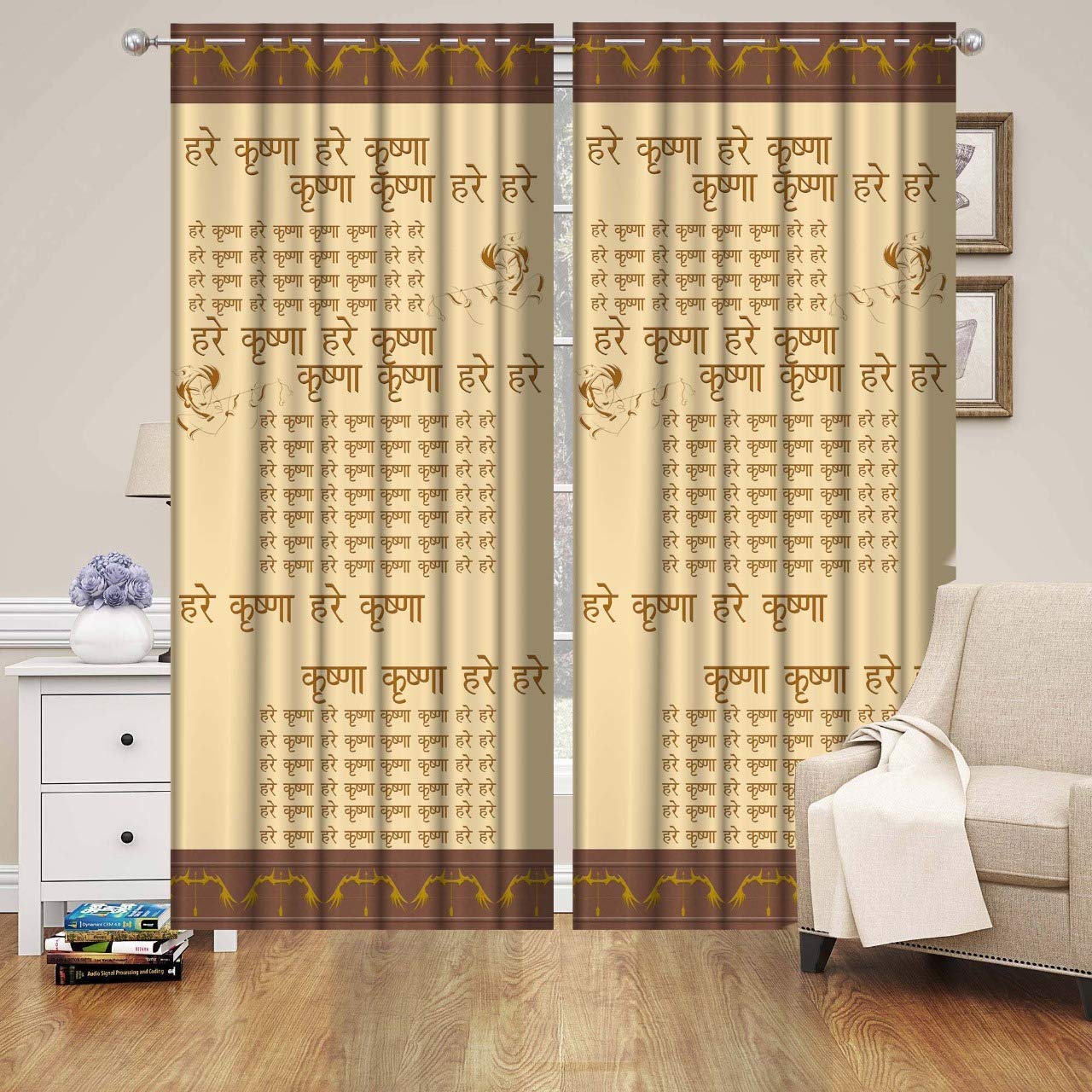 Buy Amazin Homes® Digital Printed Hare Krishna Print Long Curtain for