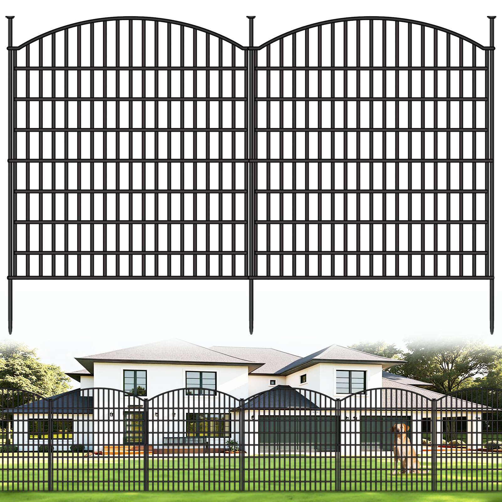 10 Panels No Dig Decorative Outdoor Garden Fence for Yard, 32 in(H) X 24 ft(L) Animal Barrier Fencing Rustproof Metal Wire Panel Border for Dog, Rabbits, Convex Decorative Fences for Yard, Patio