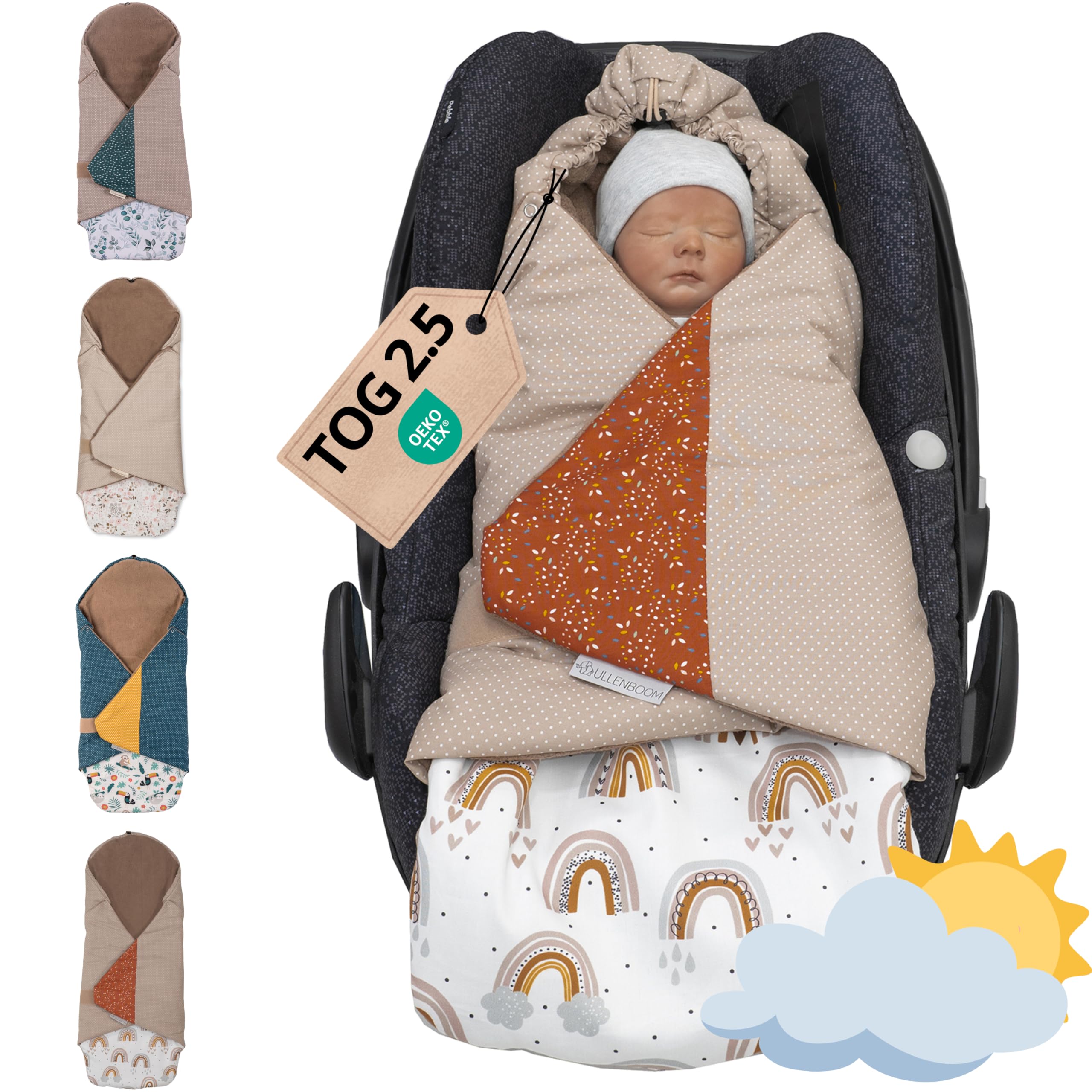 ULLENBOOM Babydecke Einschlagdecke Babyschale 100% Oeko-TEX Regenbogen Made in EU
