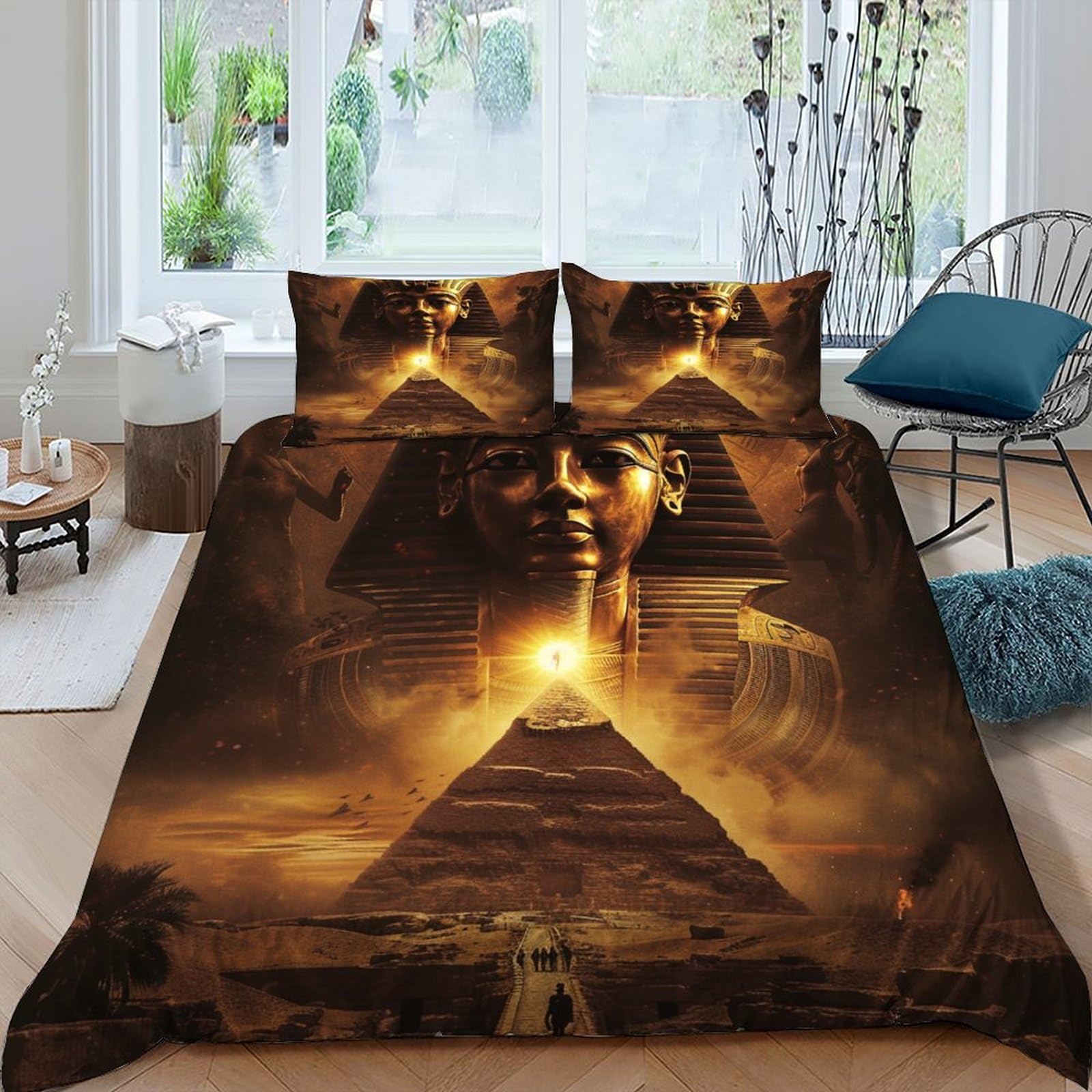 LumeNest Pharaoh Bedding Set 3D Design Egyptian Pyramids Duvet Cover Set Chic Breathable Comforter Cover Suitable for Family,couple,children Pillowcase King（220x240cm）