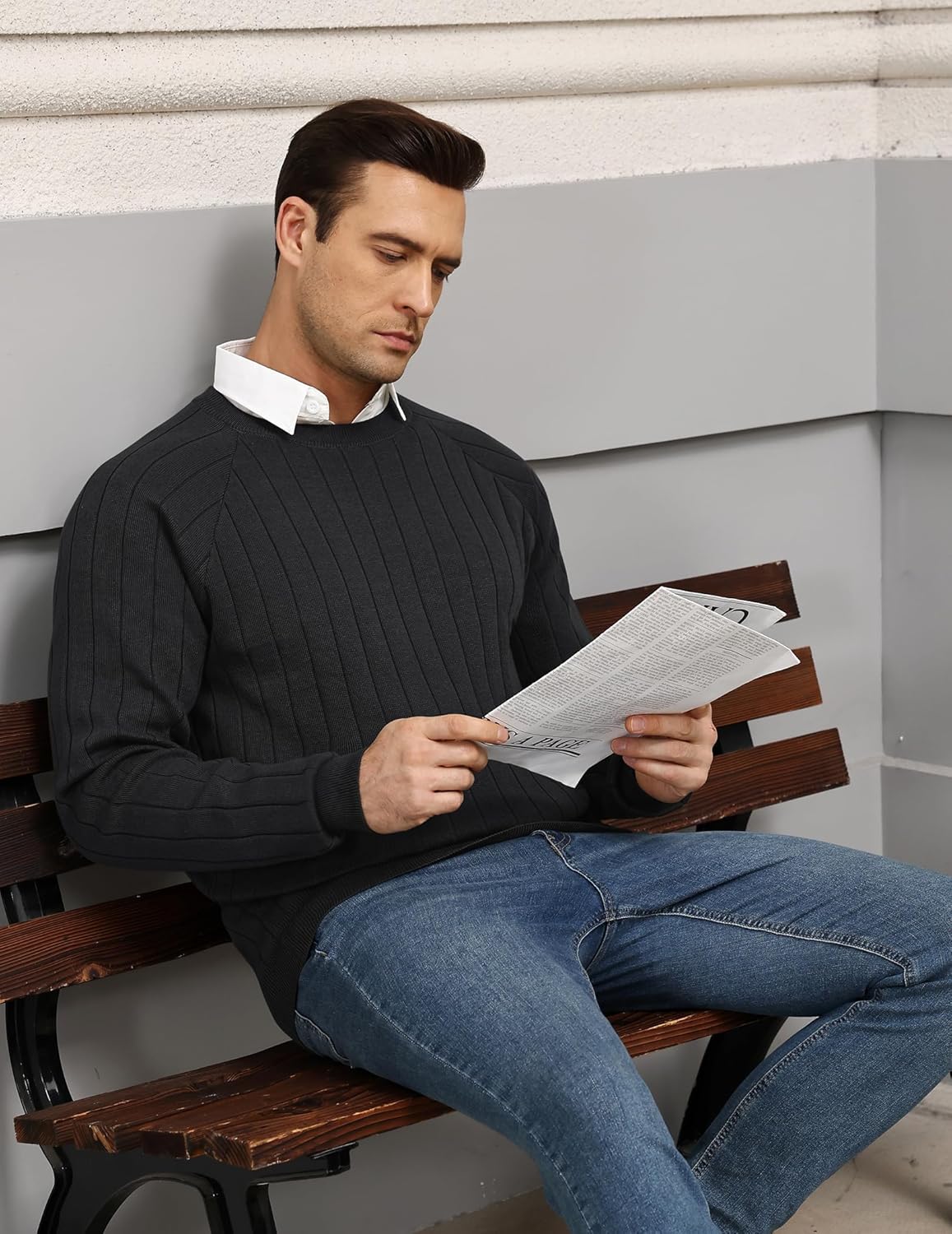 COOFANDY Mens Crewneck Pullover Sweaters Business Casual Long Sleeve Slim Fit Sweater Chunky Cable Knit Sweater - Image 5