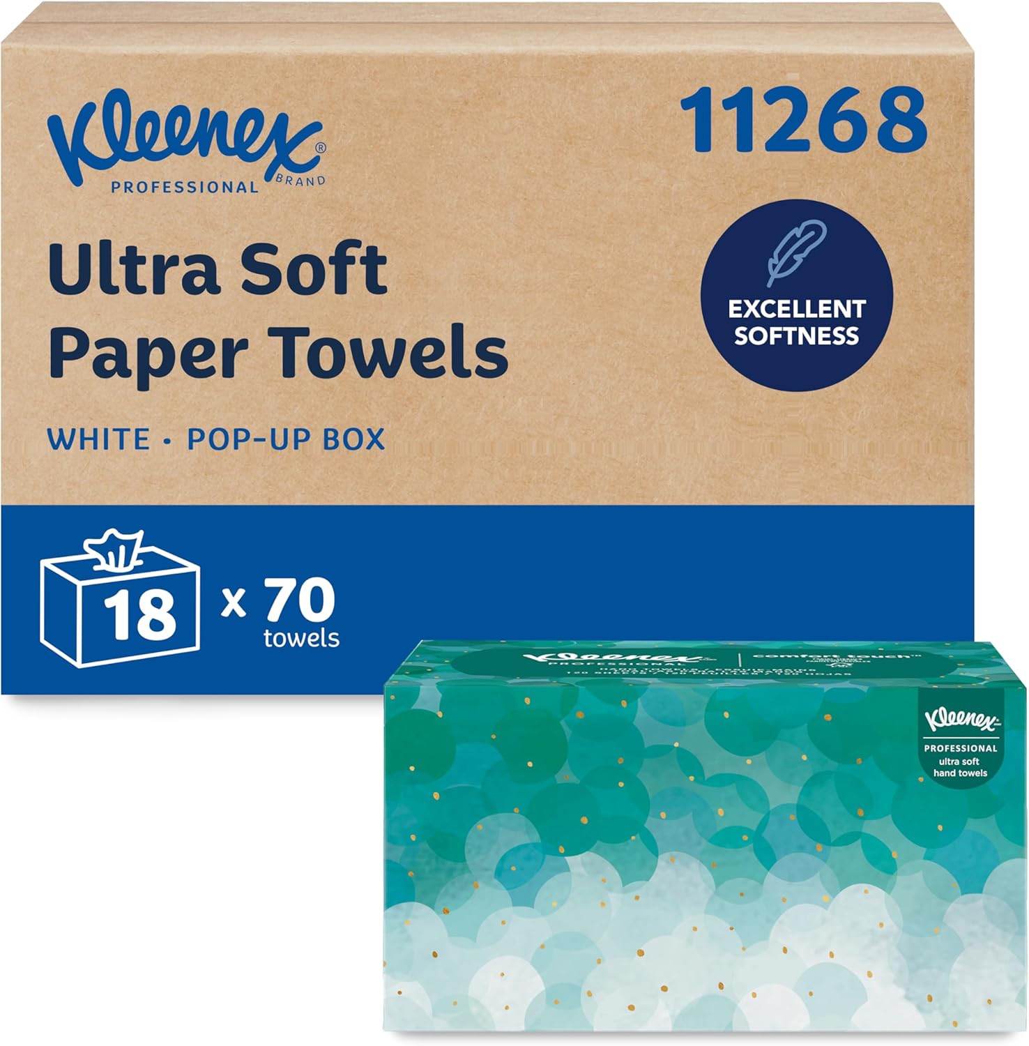 Kleenex Ultra Soft Professional Hand Towels, Pop-Up Box, Bulk 18 Boxes (1260 Sheets), Absorbent White for Hygienic Restrooms