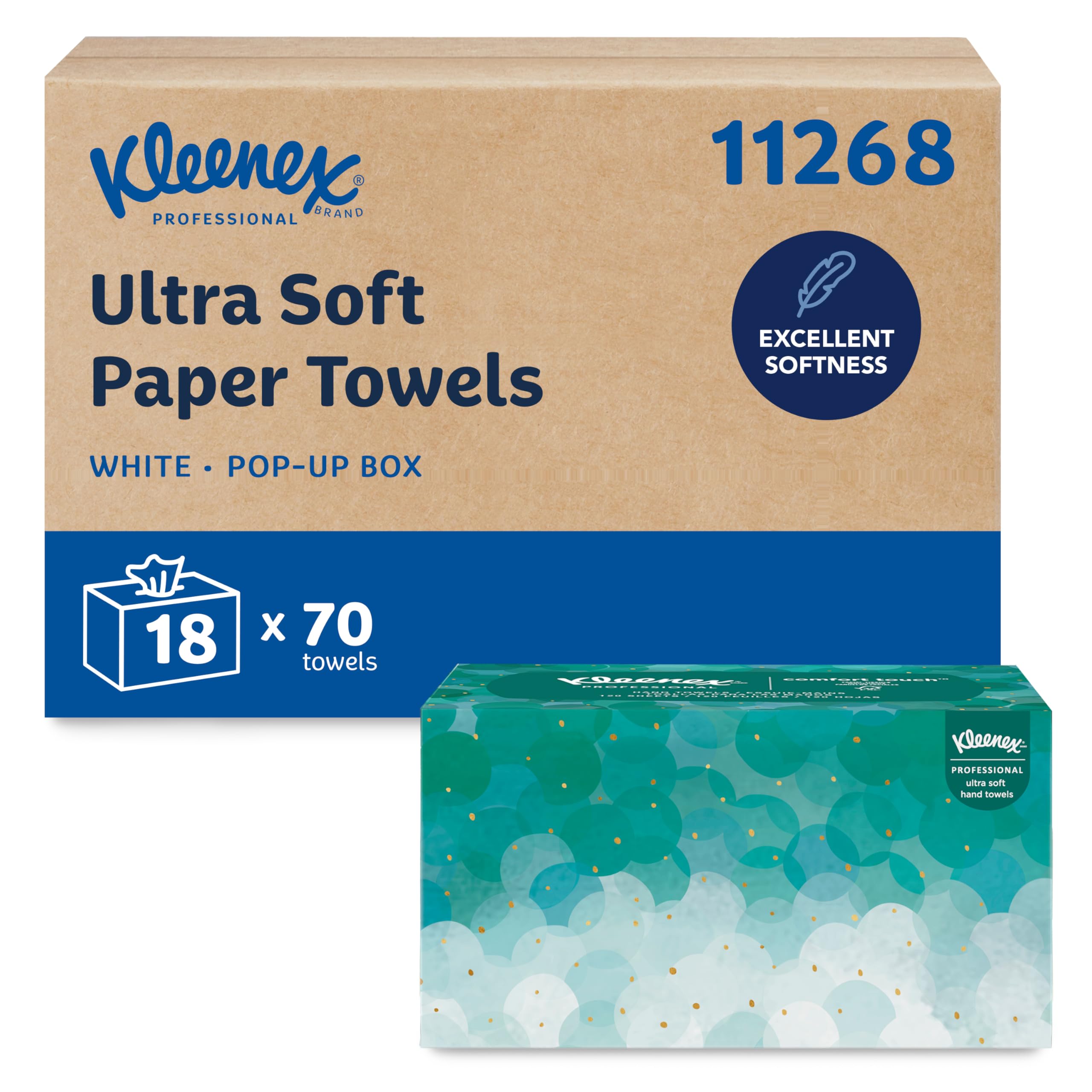 Kleenex Professional Ultra Soft Paper Hand Towels Bulk 11268 Pop-Up Box Absorbent White 18 Boxes of 70 Sheets