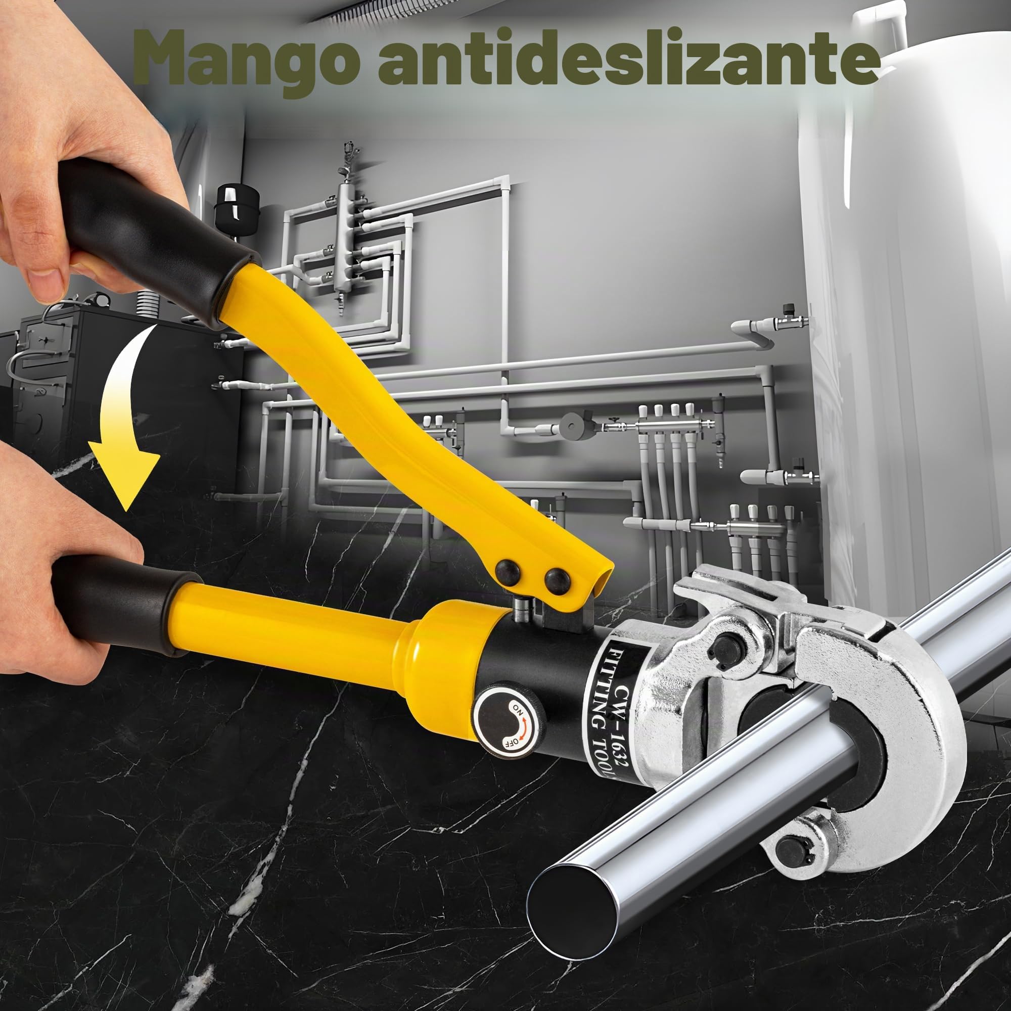 CGOLDENWALL Alicates Prensadores Tuberías Multicapa con Matrices TH16-32 | 4 Matrices TH Intercambiables, Cabeza De Prensado Giratoria 360° – Para Tuberías Pex, Pb y Aluminio-Plástico