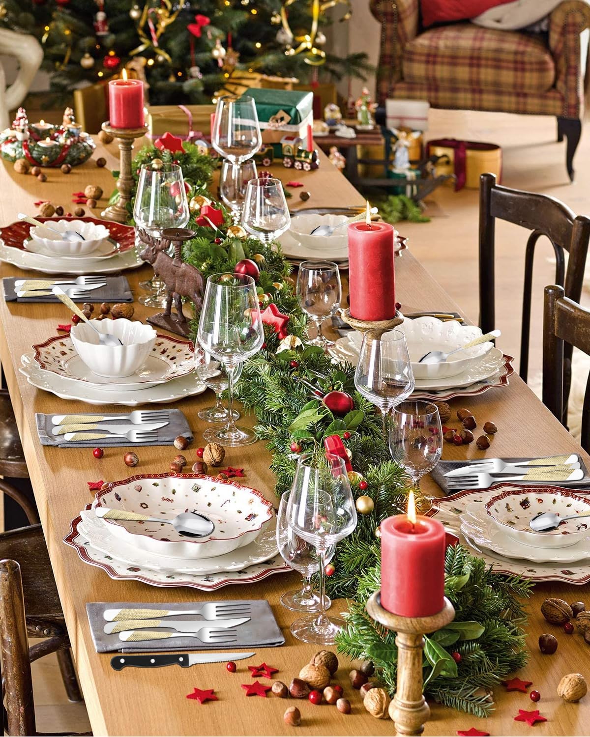 Xespis Set Posate 6 Persone, 36 Pezzi Posate Acciaio Inox, con Forchette Cucchiai e Coltelli, Posate Eleganti, Altamente Lucidate e Lavabili in Lavastoviglie, per Casa, Festa, Ristorante