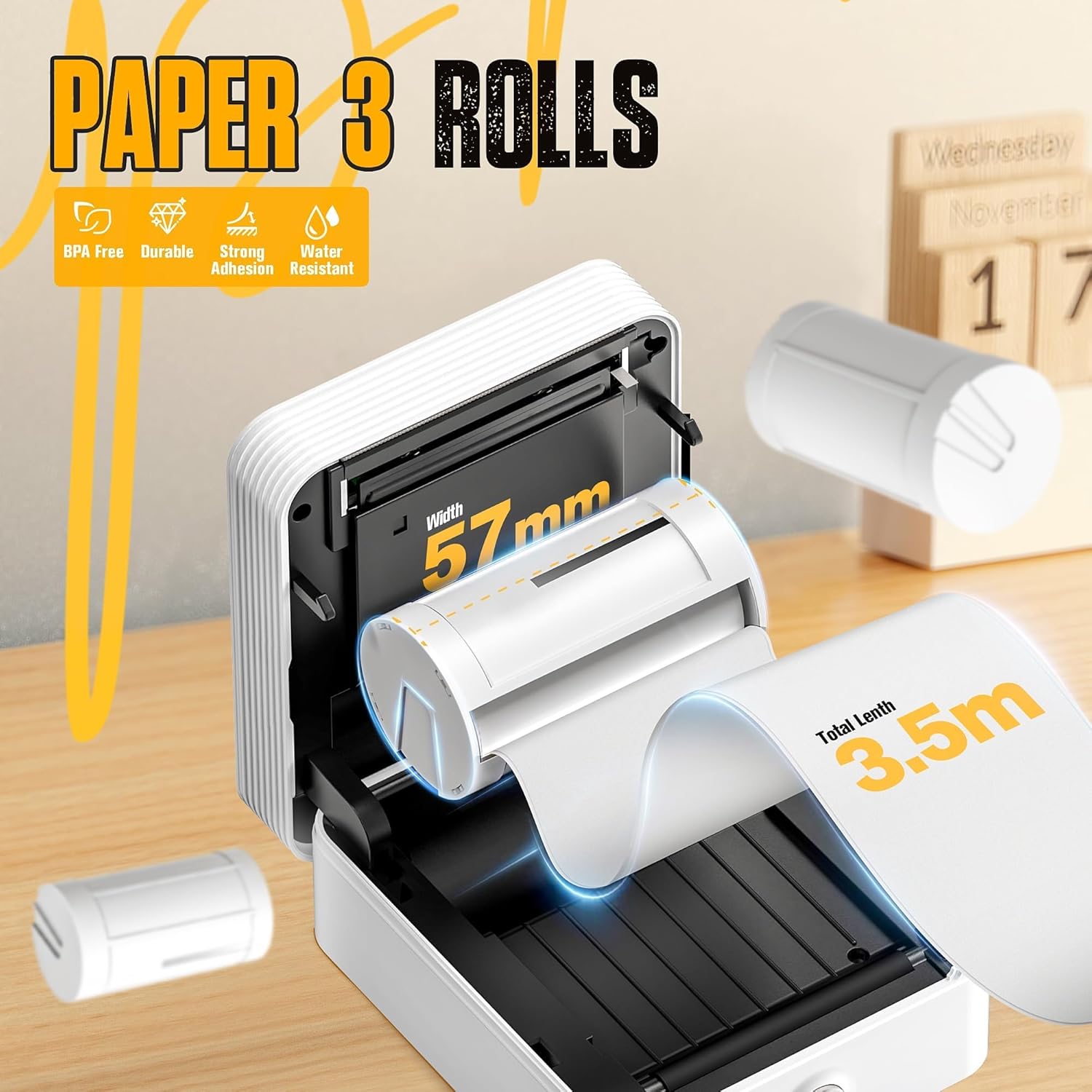 Nelko Pink PM230 Mini Bluetooth Portable Sticker Maker and Thermal Printer, 50mm x 3.5m, 3 Rolls