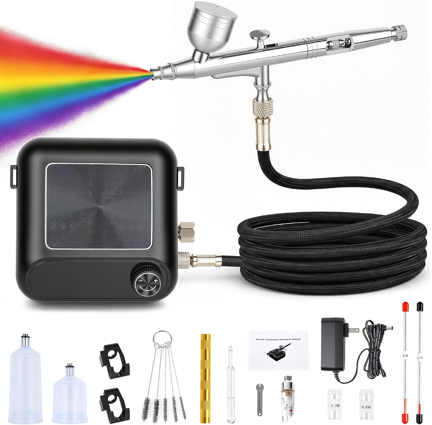 Airbrush Kit with Air Compressor, 5-Level Pressure Max 41 PSI, 3 Nozzles