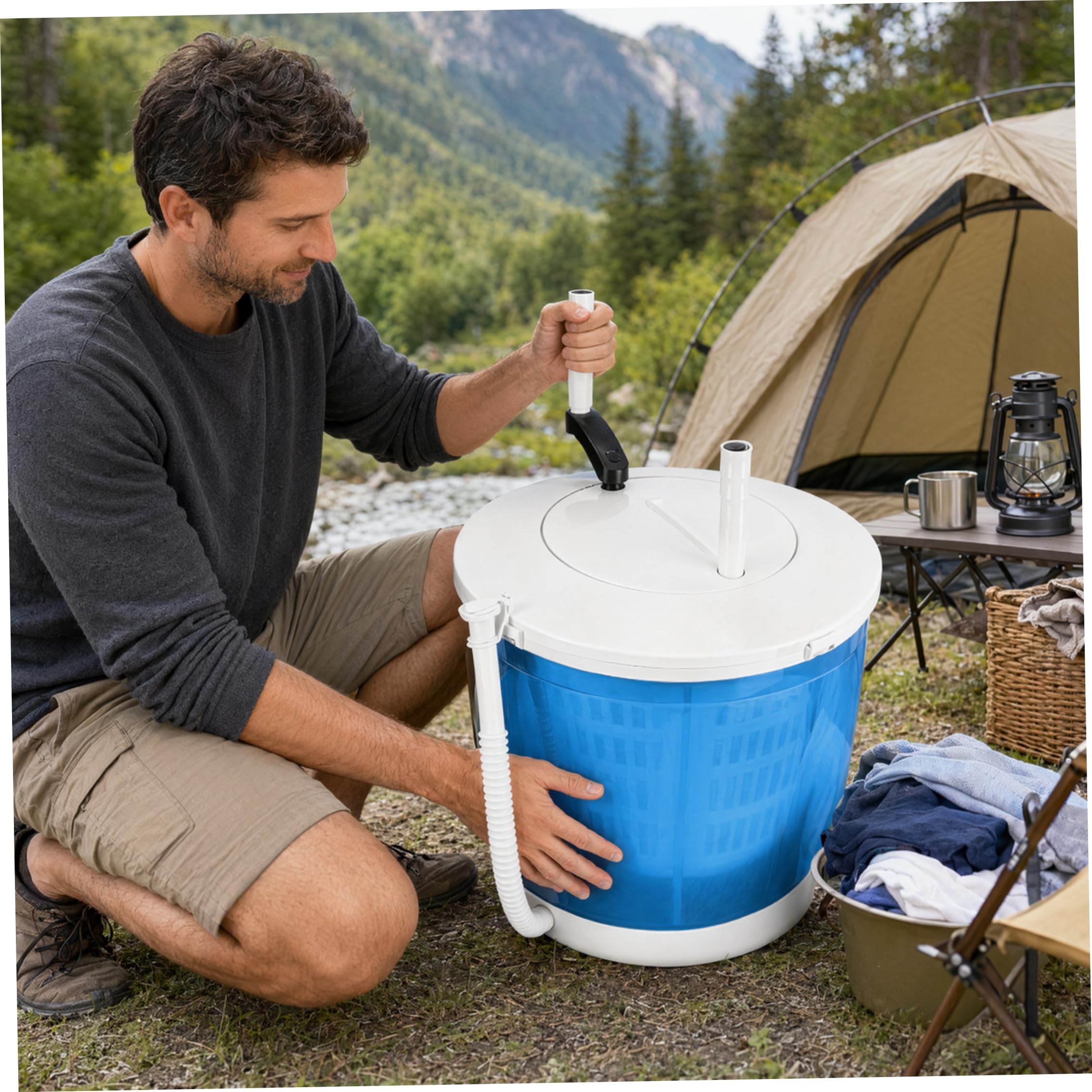 Lavadora no eléctrica, mini lavadora portátil, cesta de lavandería 2 en 1 para lavado y centrifugado para dormitorio de viajes al aire libre azul