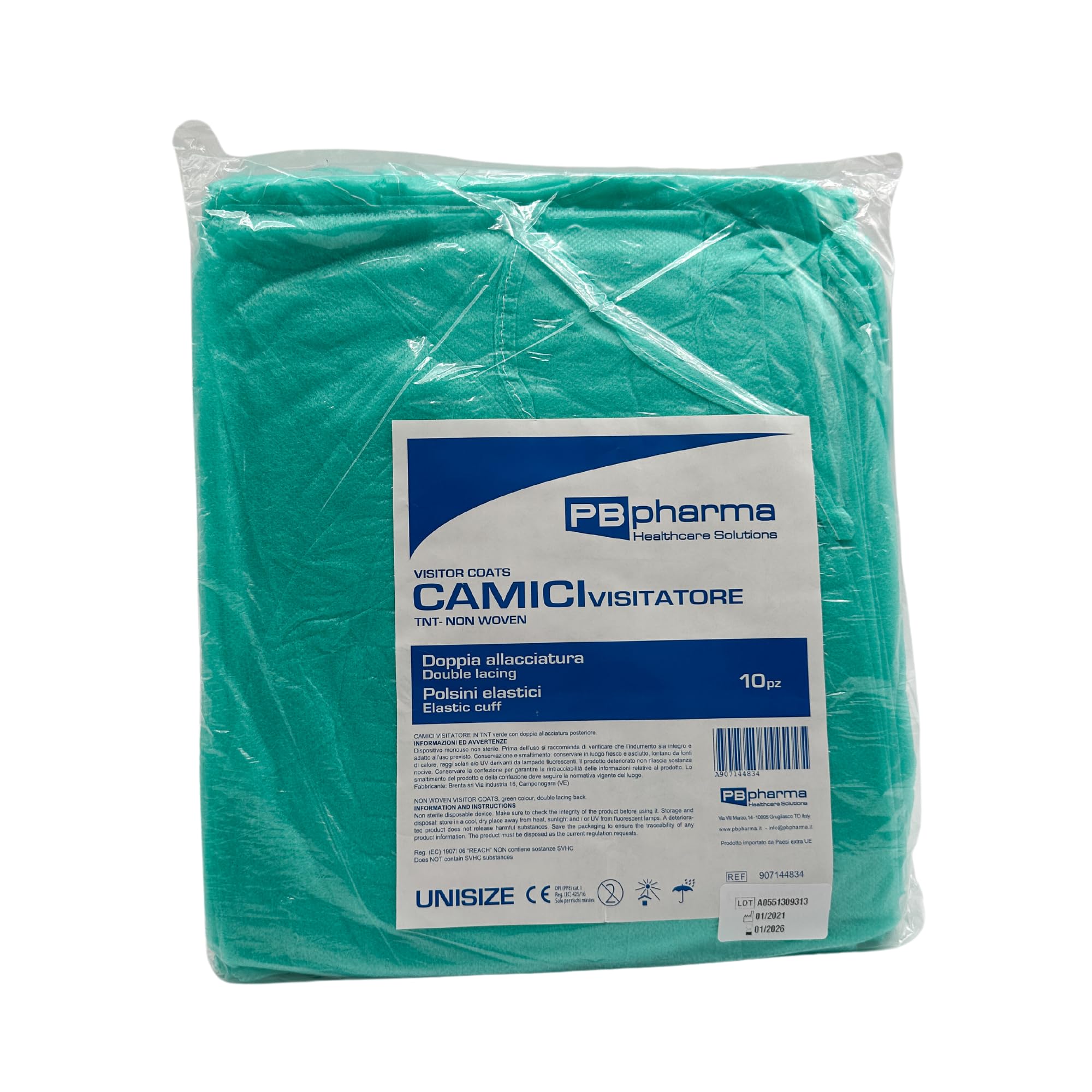 Camice monouso NON sterile TNT verde con polsini in cotone usa e getta x20pz
