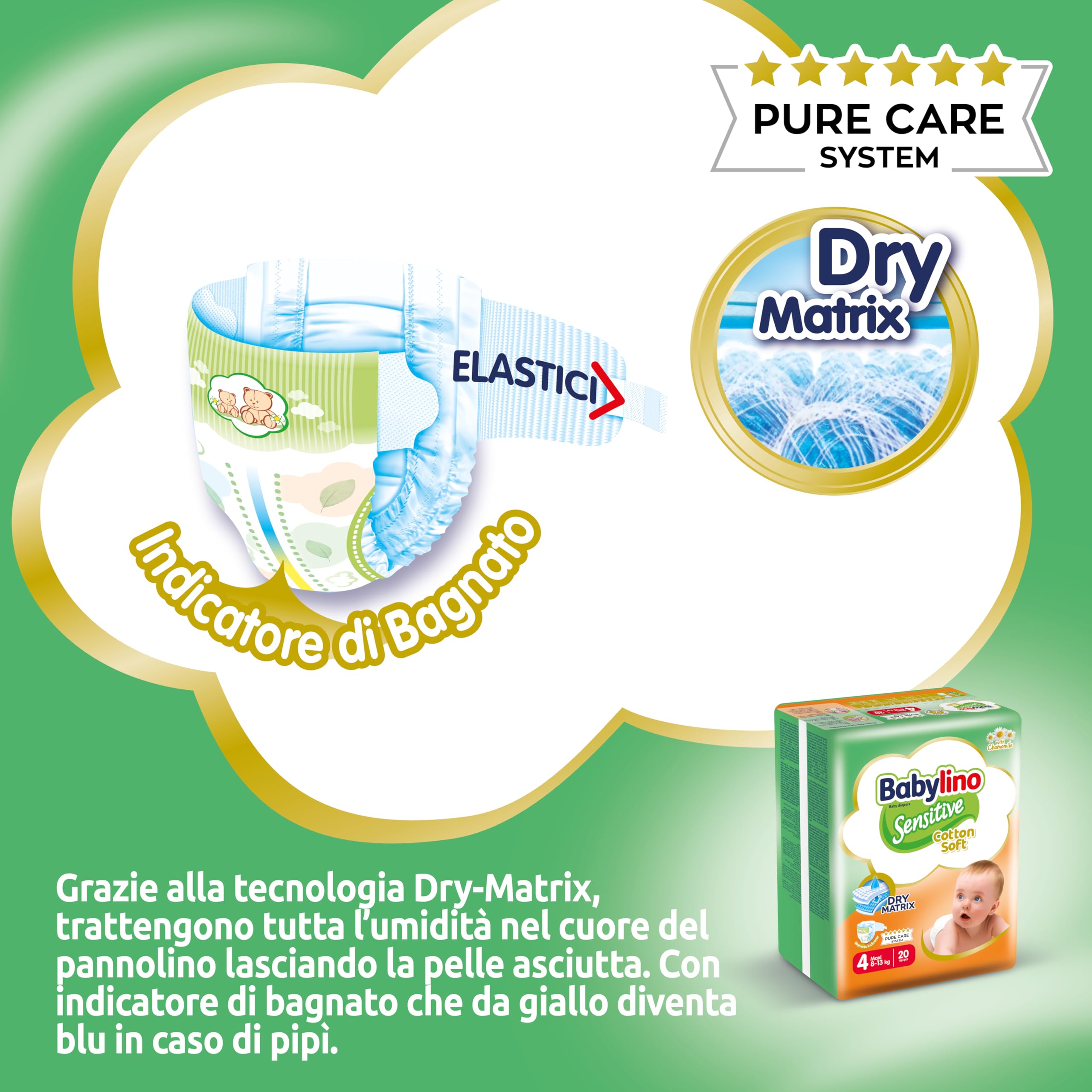 Babylino Sensitive Cotton Soft Pannolini Taglia 4 Maxi 8-13kg 150 Unità