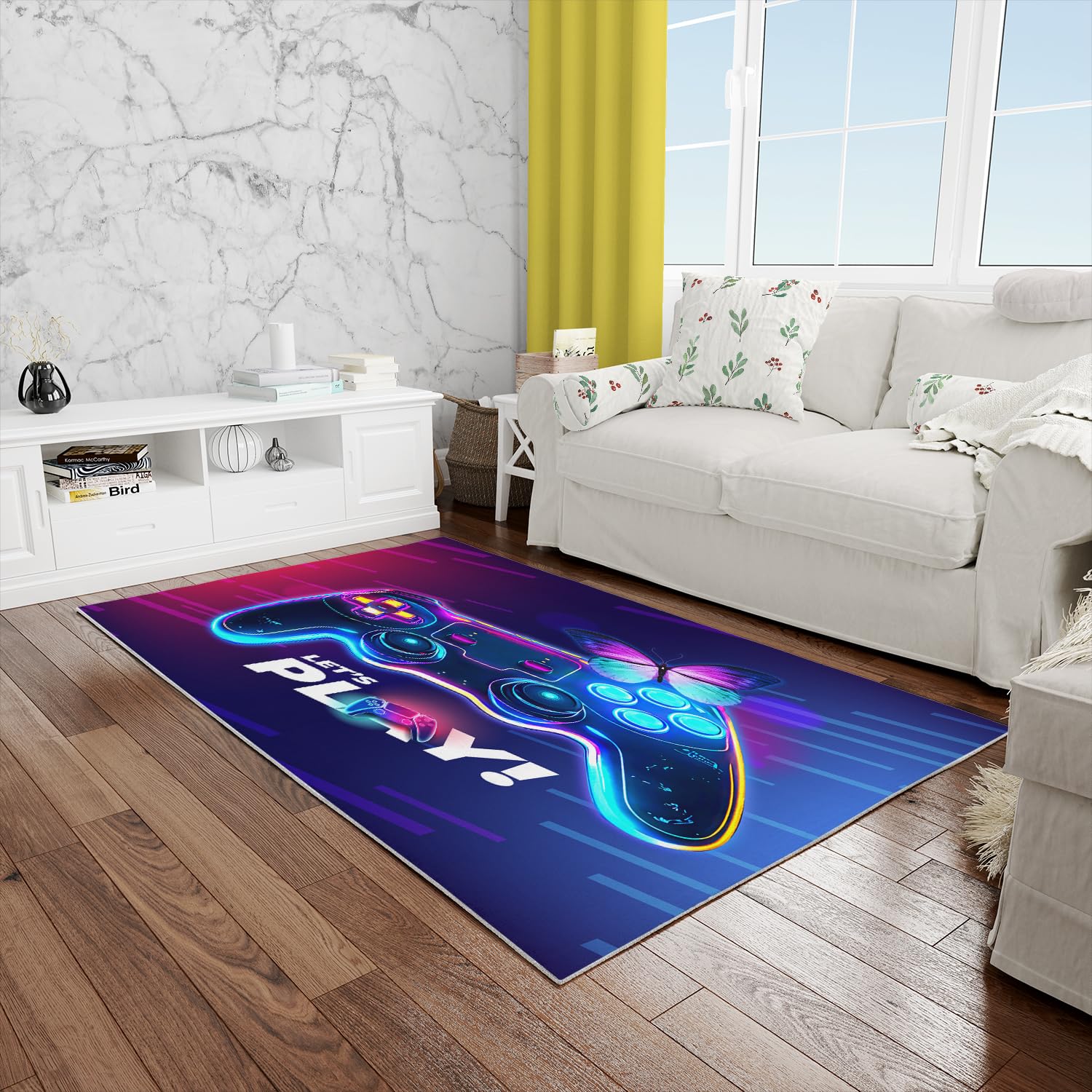 HOSIMA Tapis de manette de jeu, tapis de sol doux, pour chambre à coucher, tapis de sol antidérapant, à poils courts, tapis de sol moelleux lavable (manette de jeu 100 x 150)