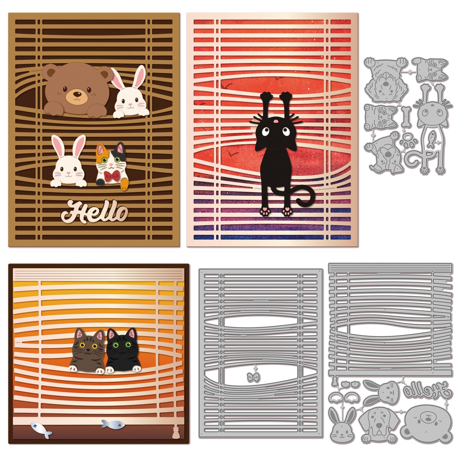 GLOBLELAND Funny Venetian Blinds Animals Cutting Dies for Card Making Cartoon Peeping Cat Dog Metal Die Cuts Window Background Frame Die Cut Dies for DIY Embossing Scrapbooking Paper Crafts Decor โ image 1