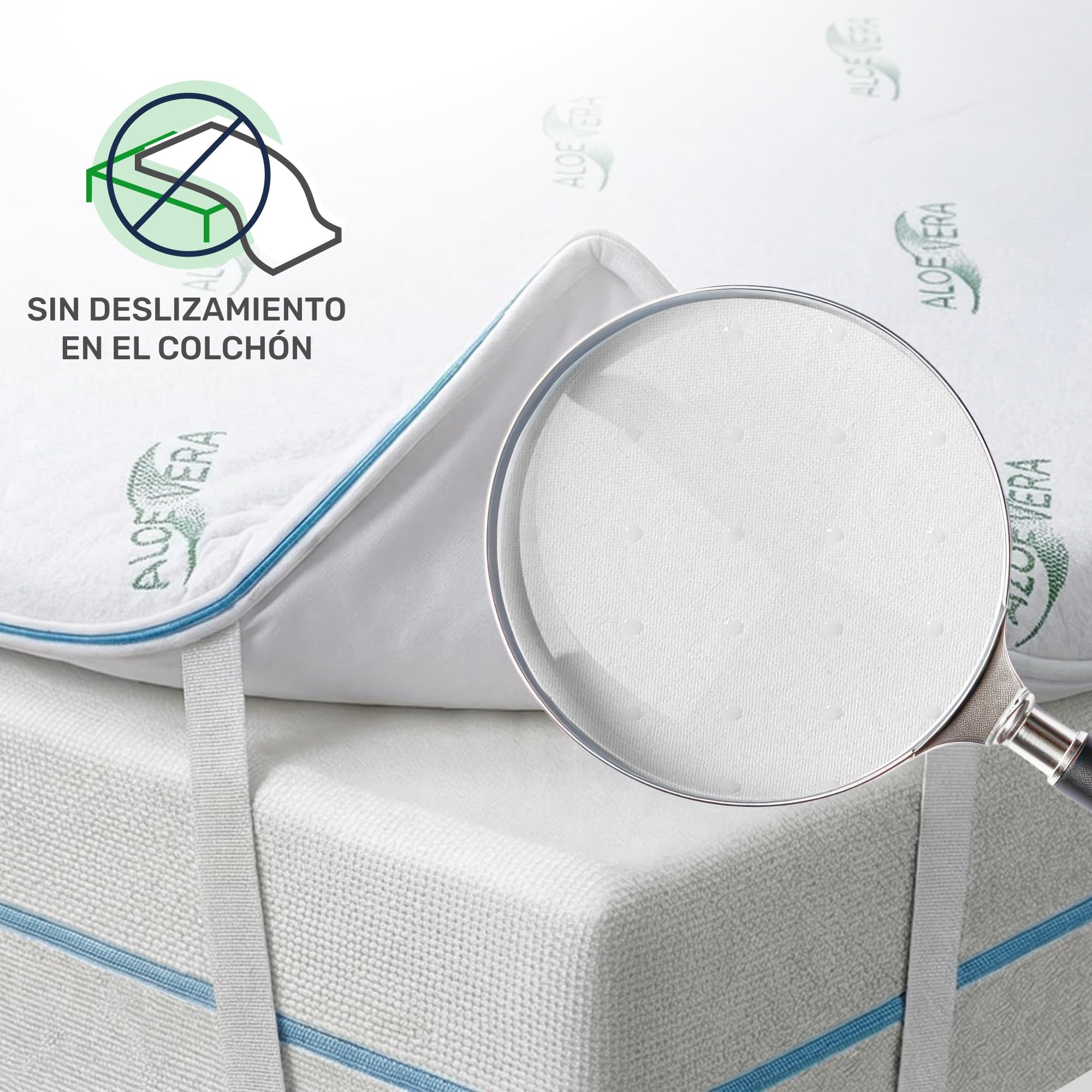 Dailydream Topper Viscoelástico 90x200 cm, Memory Foam, 5 cm de Alto | Edición Aloe Vera, sobrecolchón viscoelástico con funda suave al tacto, base antideslizante y correas elásticas.
