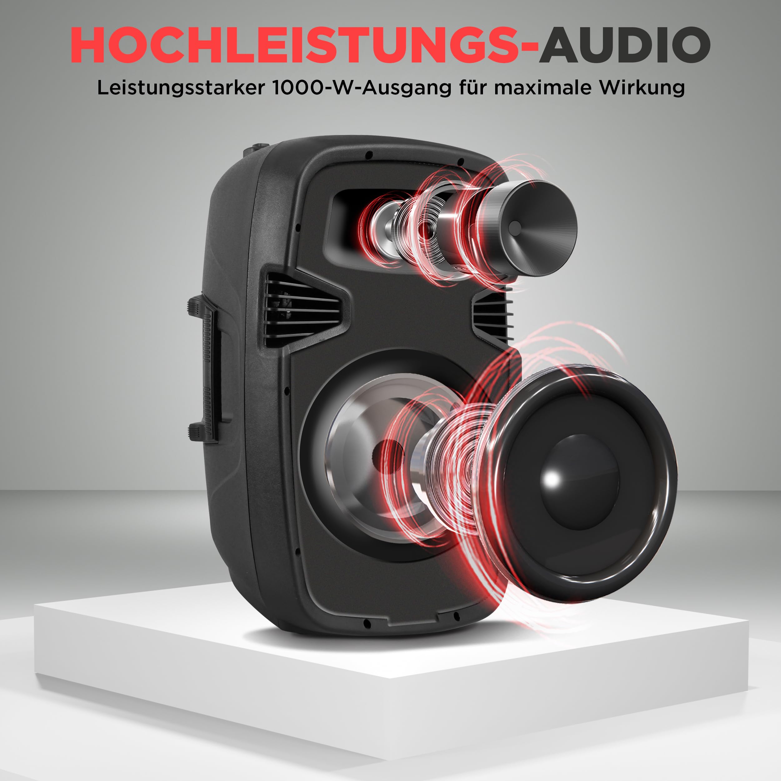 Pyle PA Anlage 1000W Komplettset Lautsprecher mit Mikrofon Bluetooth Partybox DJ Lautsprecher 2 Boxenständer USB SD MP3 AUX Fernbedienung Aktiv Passiv