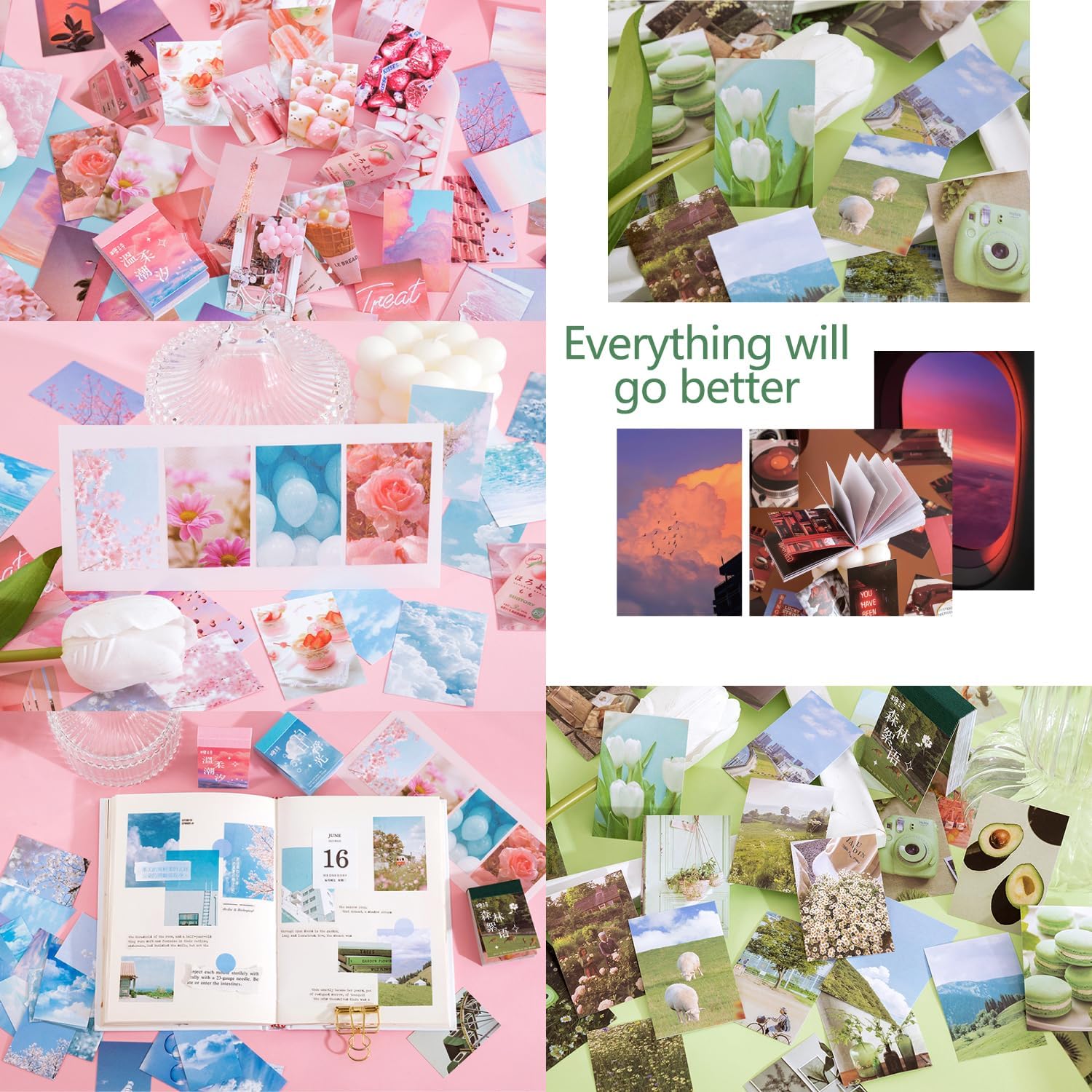 400pcs Washi Stickers Set, BetterJonny 8 Styles Scrapbooking Aesthetic Stickers Vintage Artistic for Journaling Scrapbooking