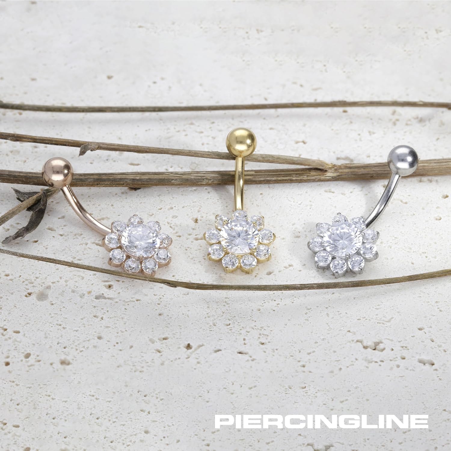 PIERCINGLINE surgical steel flower - belly button ring surgical steel, gold, silver, rosegold piercing - new version with improved durability