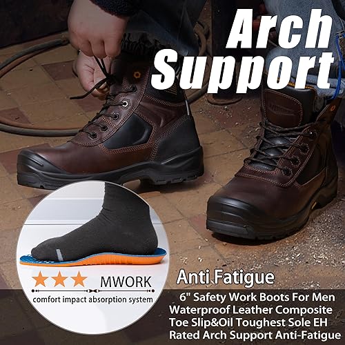 Miniatura 5 de MWORK Botas de trabajo de seguridad de 6 "para hombres, resistente al agua, punta compuesta, resistente a pinchazos, EH, antideslizante, sin metal,