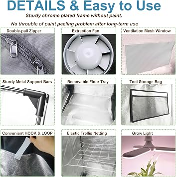 4x4 Grow Tent Kit Complete High Reflective Mylar Indoor Grow Tent 48x48x80+ LED Grow Light Combo Hydroponics Indoor Plant Growing Tent System (Upgraded Grow Tent Kit)