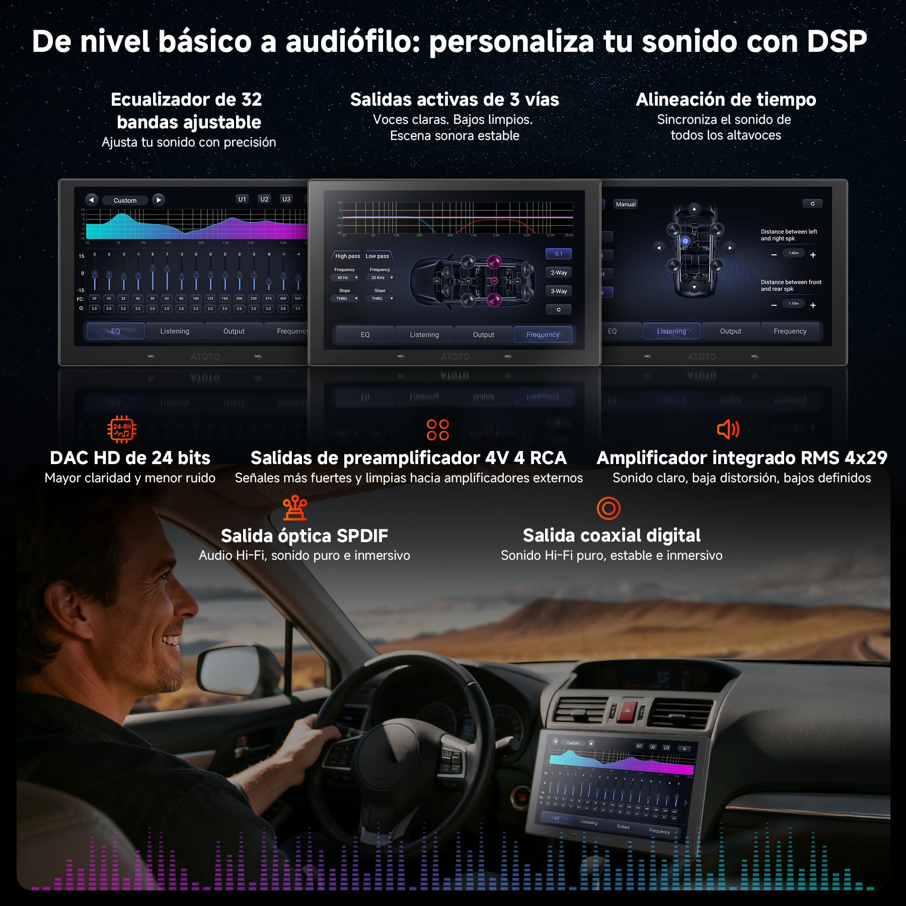V10 10.1" QLED Android Radio Coche 2DIN, 6GB+128GB, 4G LTE, Karaoke en el Coche, aptX HD Bluetooth 5.4，DSP/7.1.2 Canales, DVR 4 Canales, CarPlay y Android Auto inalámbricos, Asistente IA