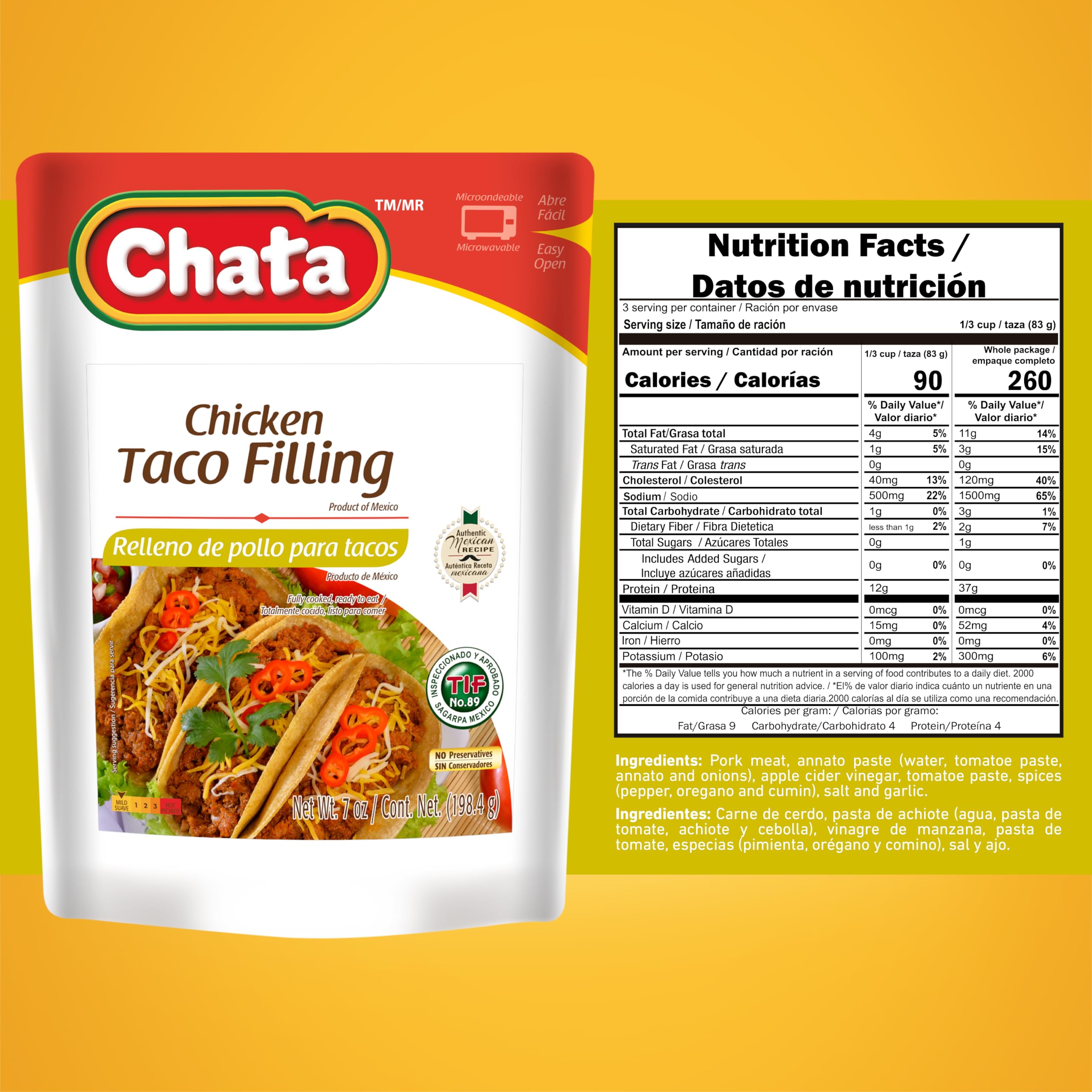 Chata Chicken Taco Filling Pouch 7 OZ
