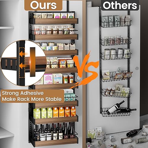 Miniatura 6 de Organizador de despensa de 8 niveles sobre la puerta, 2 en 1 para montaje en pared o estante de especias colgante, estantes de condimentos con cesta
