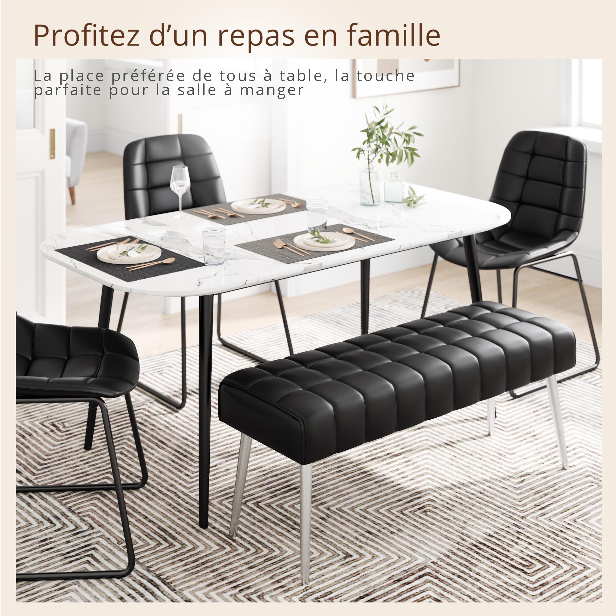 LUE BONA 113 cm Bout de Lit Banquette,Banc Chaussures Entrée avec Similicuir Capitonne,Banc Entree pour Entrée Salon Chambre à Coucher,113x39x45 cm,Noir