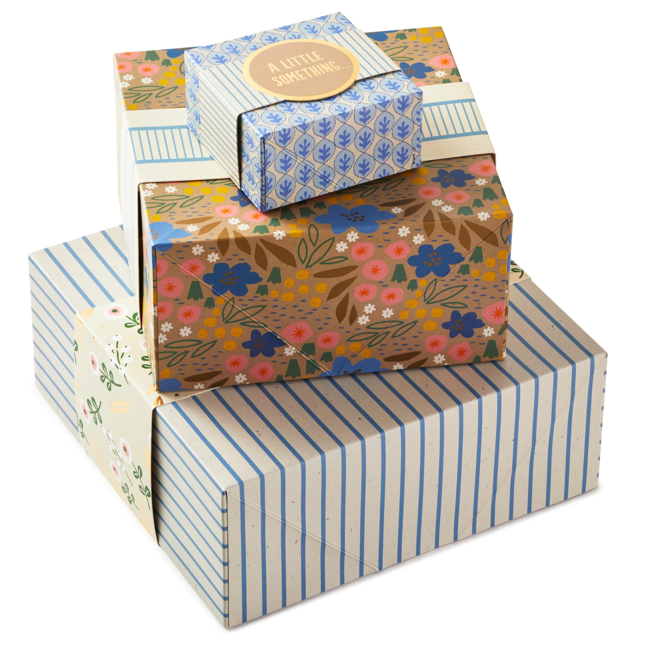 Hallmark Geschenkboxen mit Wickelbändern, verschiedene Größen (3er-Pack: niedliche Blumen und Streifen) für Geburtstage, Brautpartys, Muttertag, beste Freunde