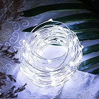 Vista 4 de Minetom - Luces de hadas con enchufe, 33 pies con 100 luces LED, luces de luciérnaga impermeables, series de luces para decoración de bodas