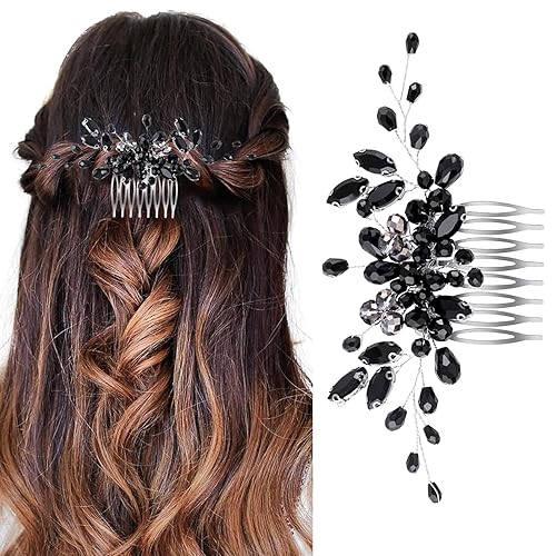 Elegant Black Rhinestone Wedding Comb - Bridal Hair Accessory for
