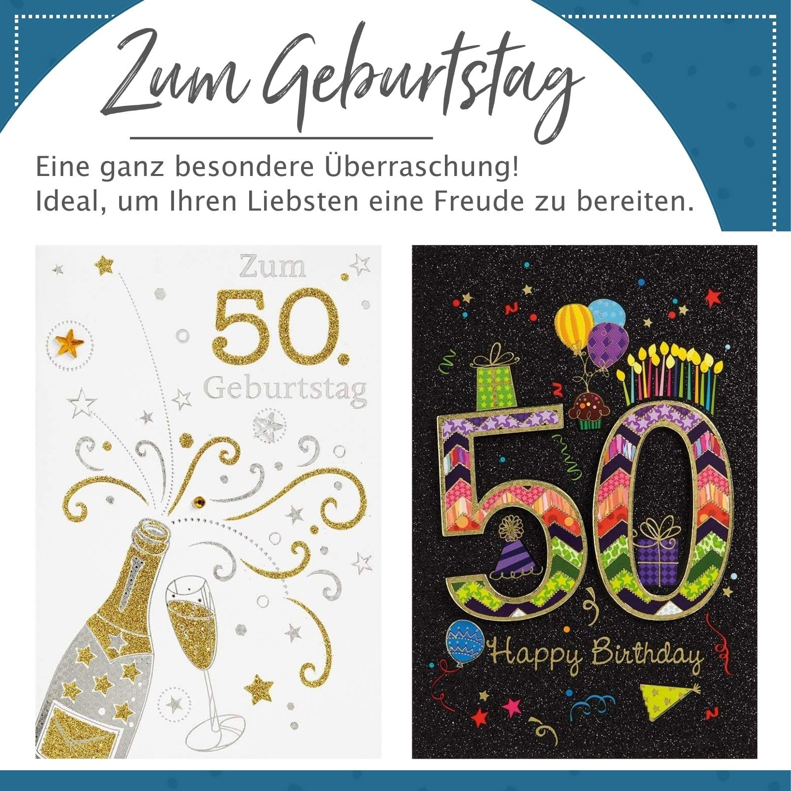 Bsb Geburtstagskarte Zum 50. – Mit Glitzerzahl, 11,5x17 Cm, Inkl. Umschlag, Für Frauen & Männer