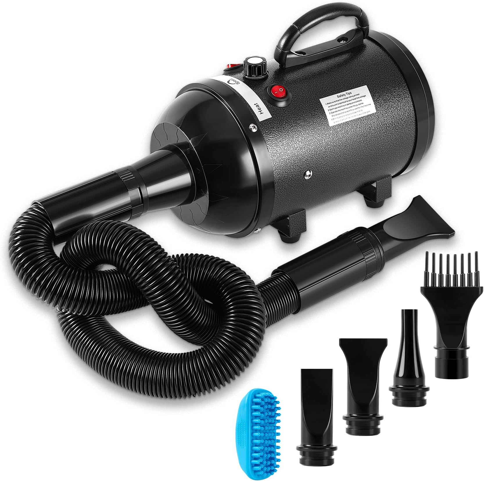 NESTROAD Dog Dryer, 4.3HP/3200W High Velocity Pet Hair Dryer, Stepless Adjustable Speed, Quick-Drying, Reduce Noise & Heat Insulation, 4 Nozzles and a Brush, Black
