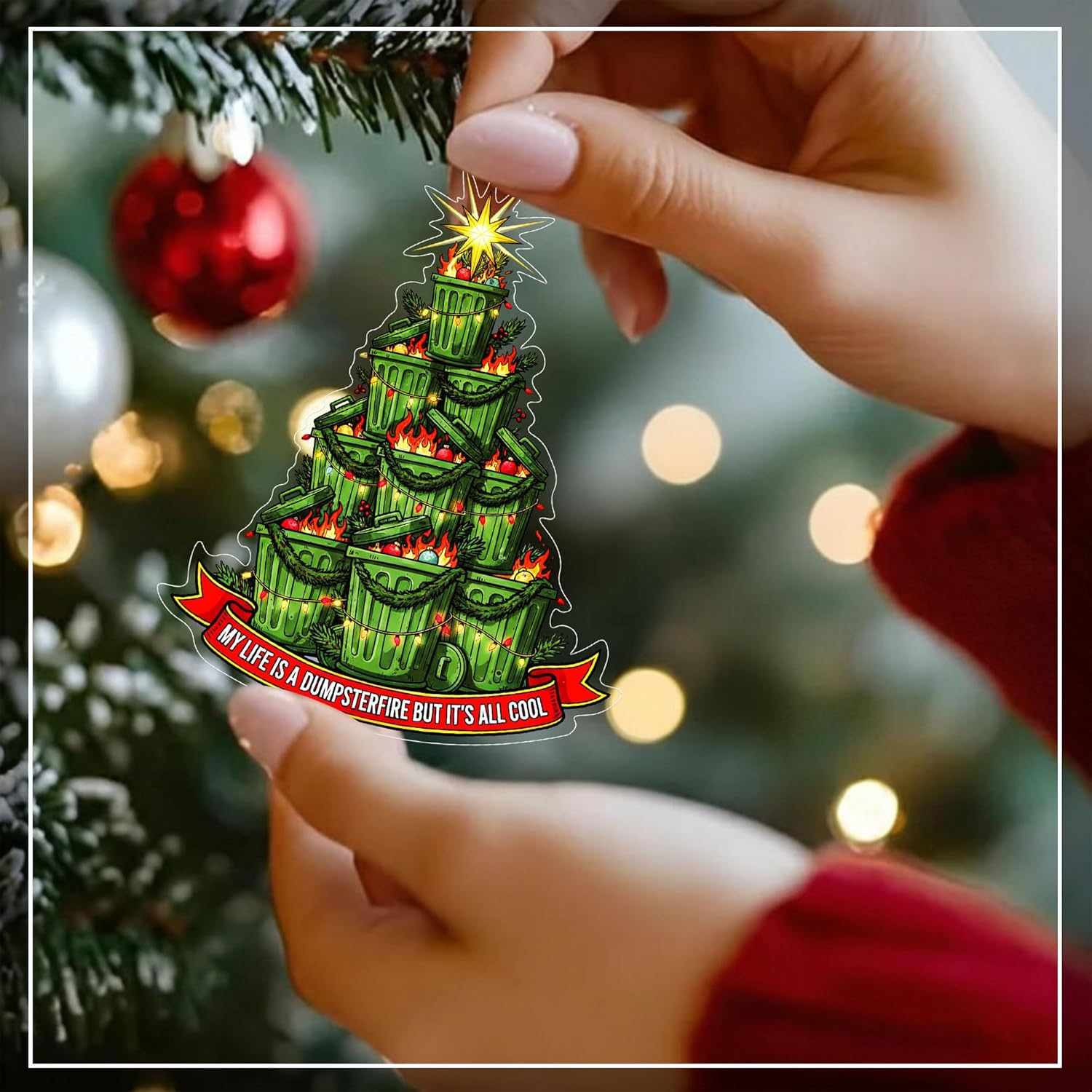 Dumpster Fire Ornament, Double Sided Acrylic Ornaments, Hallmark Dumpster Fire Ornament, Funny Christmas Ornament, Gag Gifts Funny Adult, Funny Work Gifts, Coworkers Ideas - Image 8