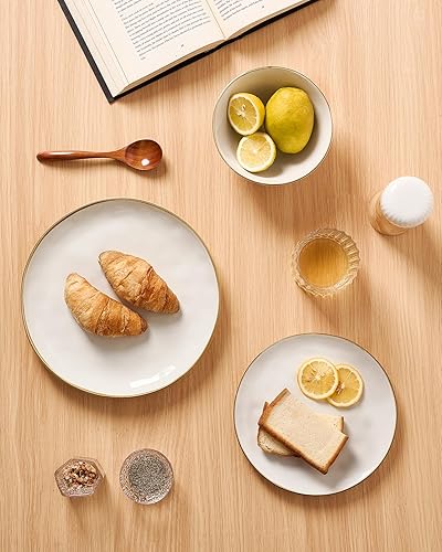 Miniatura 10 de Famiware Juego de vajilla para 4 personas, juego de platos y cuencos redondos de 12 piezas, esmalte reactivo, apto para microondas y lavavajillas,