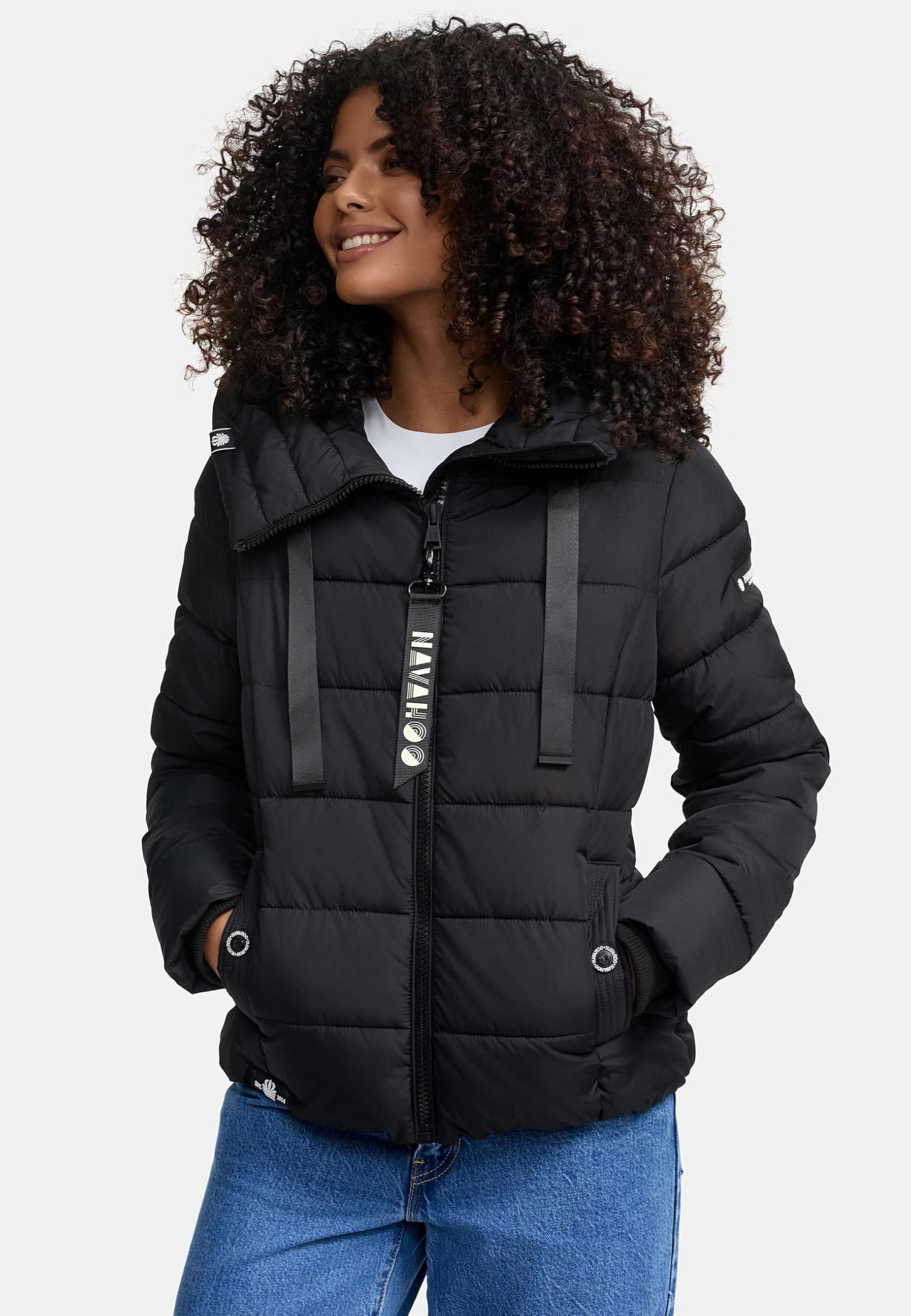 Navahoo Damen Winterjacke warme Steppjacke mit hohem Kragen und verstellbarer Kapuze Amayaa XS-XXL