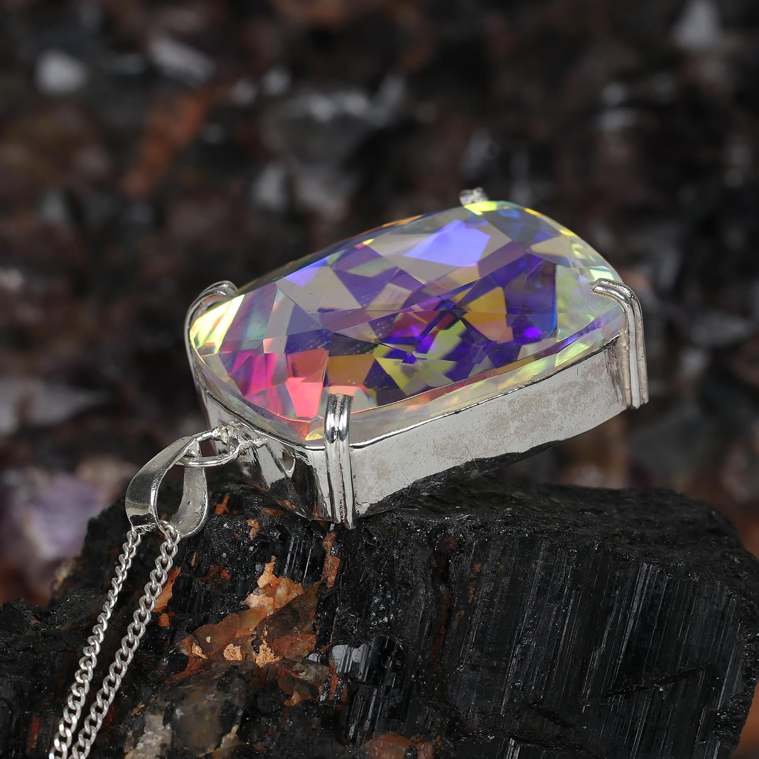 GEMHUB Cushion Cut 925 Silver Hydrothermal Mystic Topaz 73 Ct Fine Pendant for Office