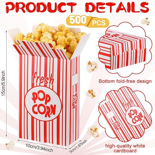 Miniatura 2 de Hotop 500 cajas de palomitas de maíz de 1 onza, bolsas de papel para palomitas de maíz, contenedor de 6 x 4 x 2 pulgadas, tazas de palomitas de maíz
