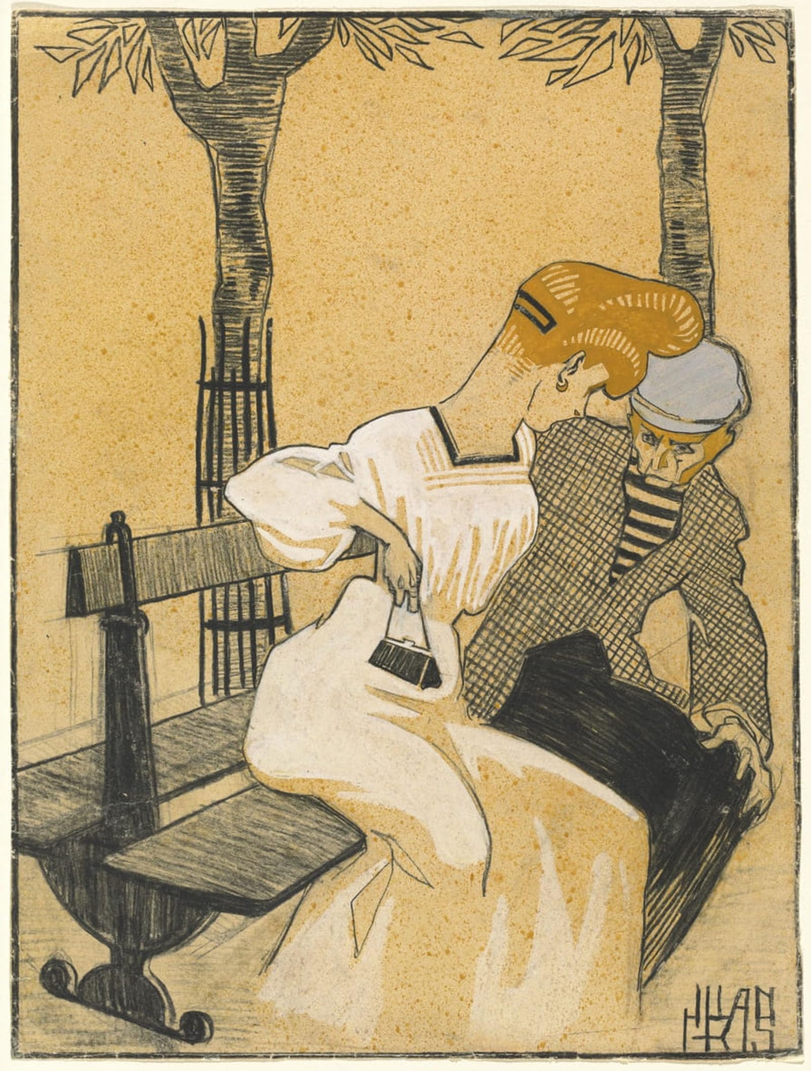 SERENDIPITP Retro Picture Poster Wall Art Pictures Painting Man and Woman on Bench by Juan Gris Wall Art Canvas Print for Wall Decor 60x90cm