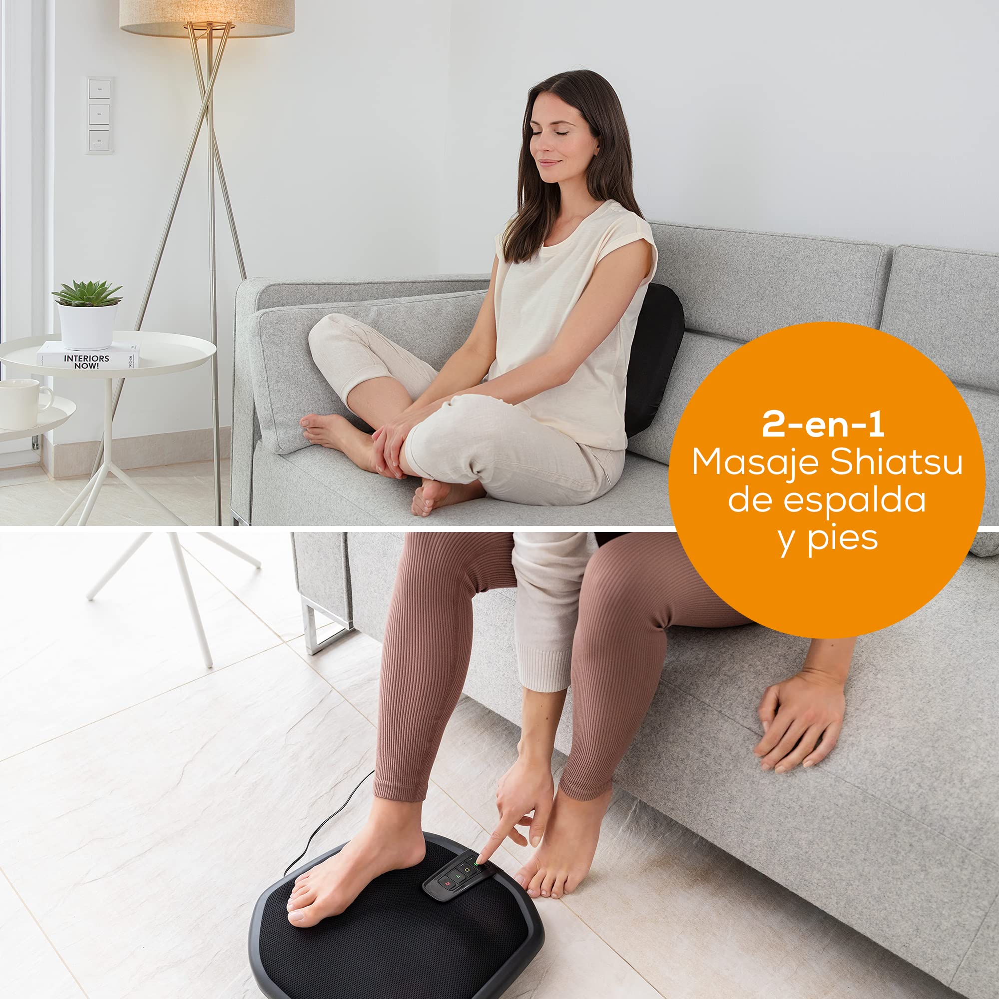 Beurer FM 70 Aparato de masaje Shiatsu para pies y espalda, masaje relajante con función de calor conmutable para aliviar la tensión, material agradable, con función de desconexión automática