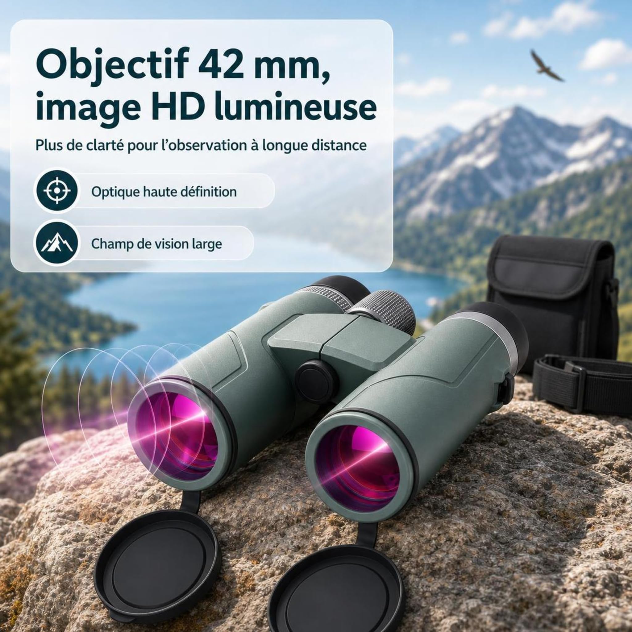 Kersens Original Jumelles Vertes Étanches, Optique HD et Format de Voyage pour Observation Longue Distance, Camping, Balades et Paysages (Vert)