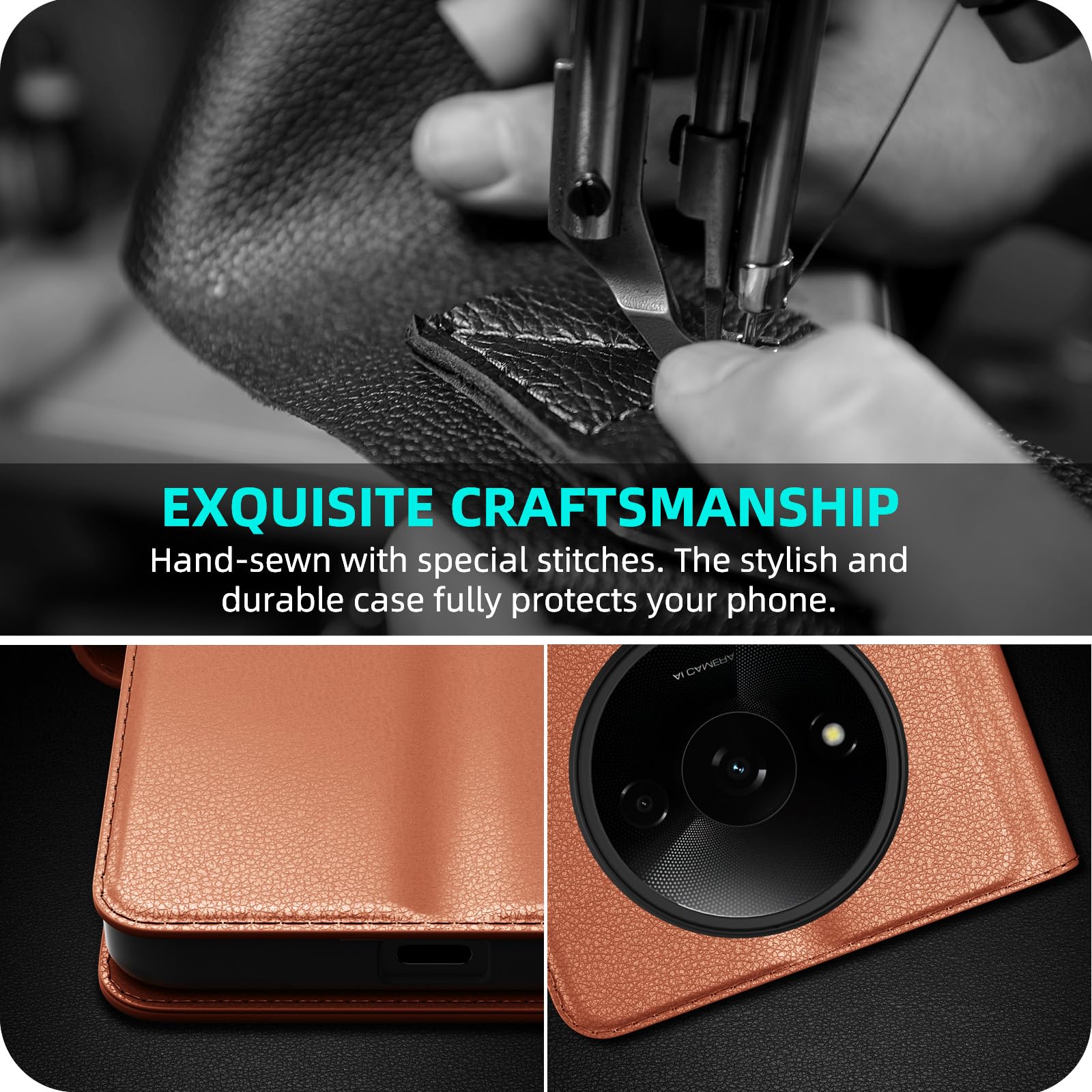 SEAHAI Cover per Xiaomi Redmi A3, Ultra Sottile Custodia Premium Pelle Portafoglio Kickstand Slot per Schede [RFID Blocking] TPU Antiurto Flip Cover Libro - Rosso