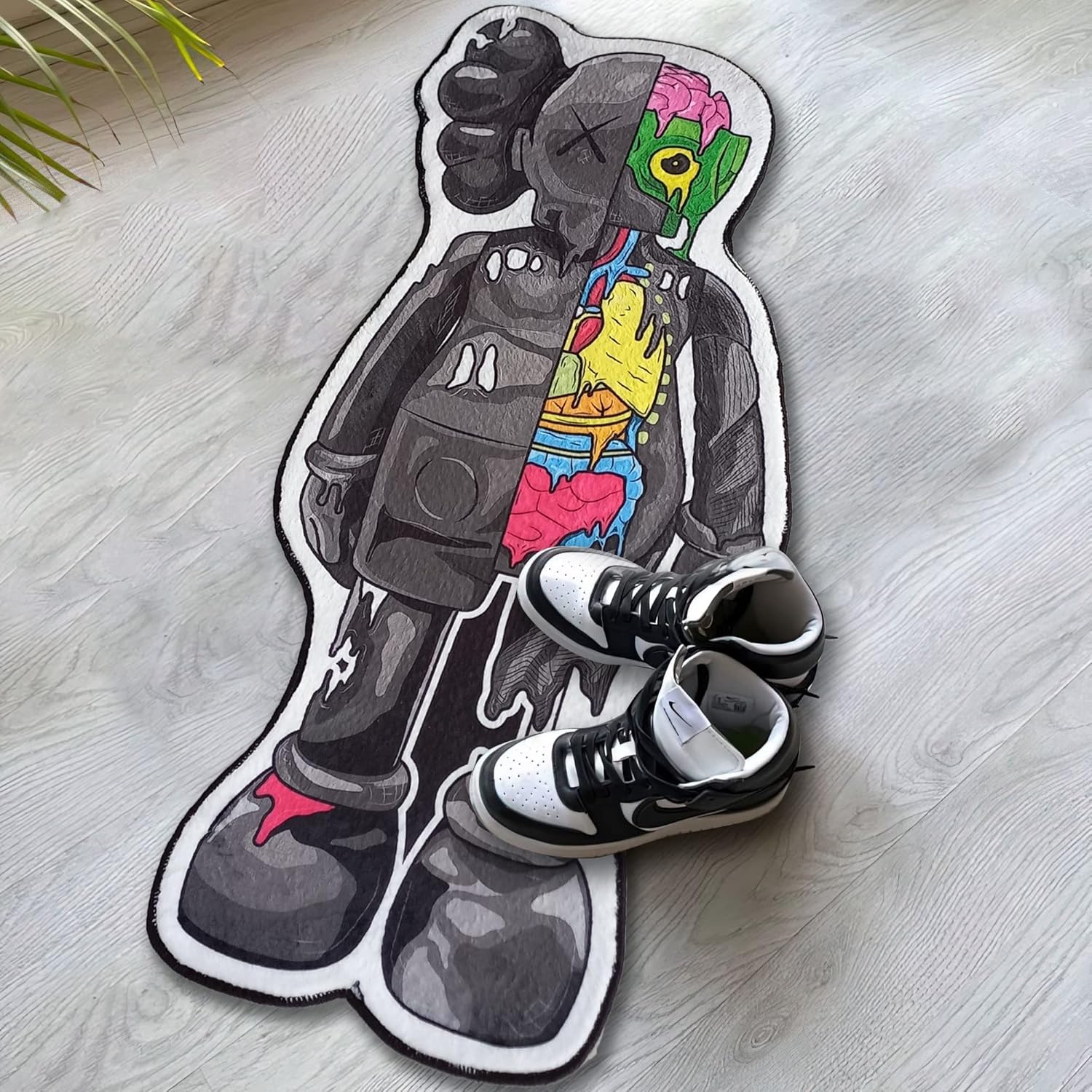 Popular Unique Design Hypebeast Rug Decorative Sneakerhead Nonslip Shaped Carpet Street Art Fashion Streetwear Mat for Sneaker Room Plush Surface 1.3x3 ft