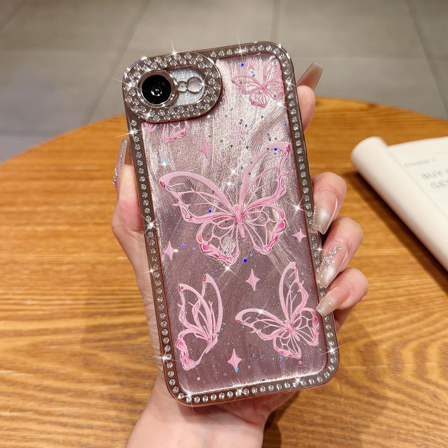 for iPhone 16e Bling Butterfly Case, Cute Luxury Sparkle Glitter Diamond Crystal Rhinestone Protective Case Cover for Girls Women Kids Compatible with iPhone 16e 6.1 Inch,Pink - Image 6