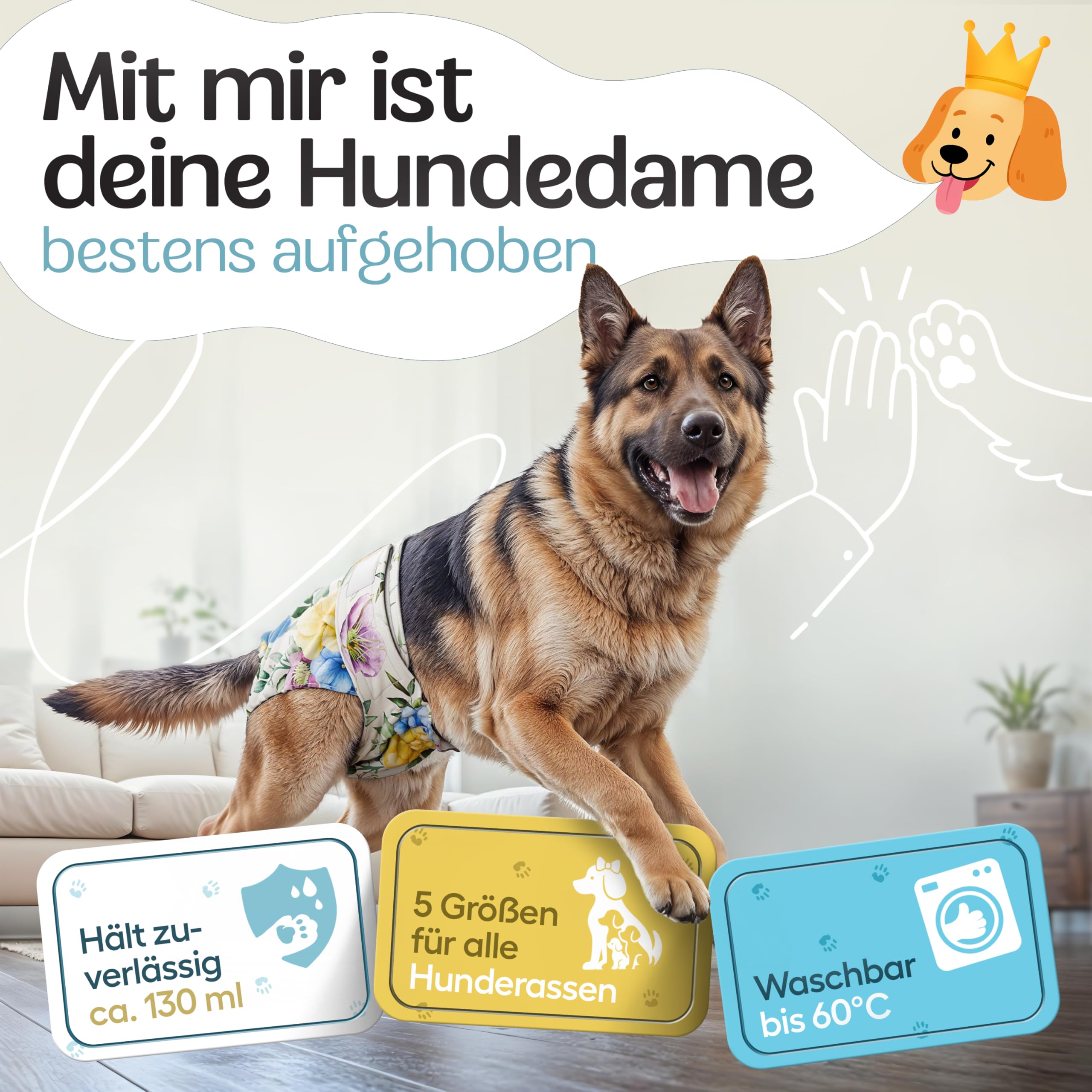 Hund ist KÖNIG® Pañales para Perros para Perras [3 Unidades] Pantalones absorbentes para Perras 3 Posiciones Ajustables para un Ajuste Firme – Pañales ecológicos para Perros