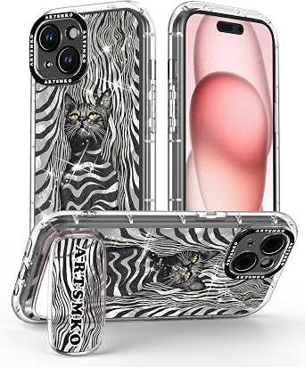 Super Shiny Cool Zebra Black Cat Phone Case Mirror Bracket Cute Art Aesthetics Design Compatible with iPhone 11, Suitable for Girls and Women 11