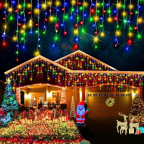 Miniatura 19 de Luces de Navidad para exteriores, 49 pies, 450 luces LED de hielo para exteriores, tira de luces de hielo con 8 modos, temporizador impermeable con