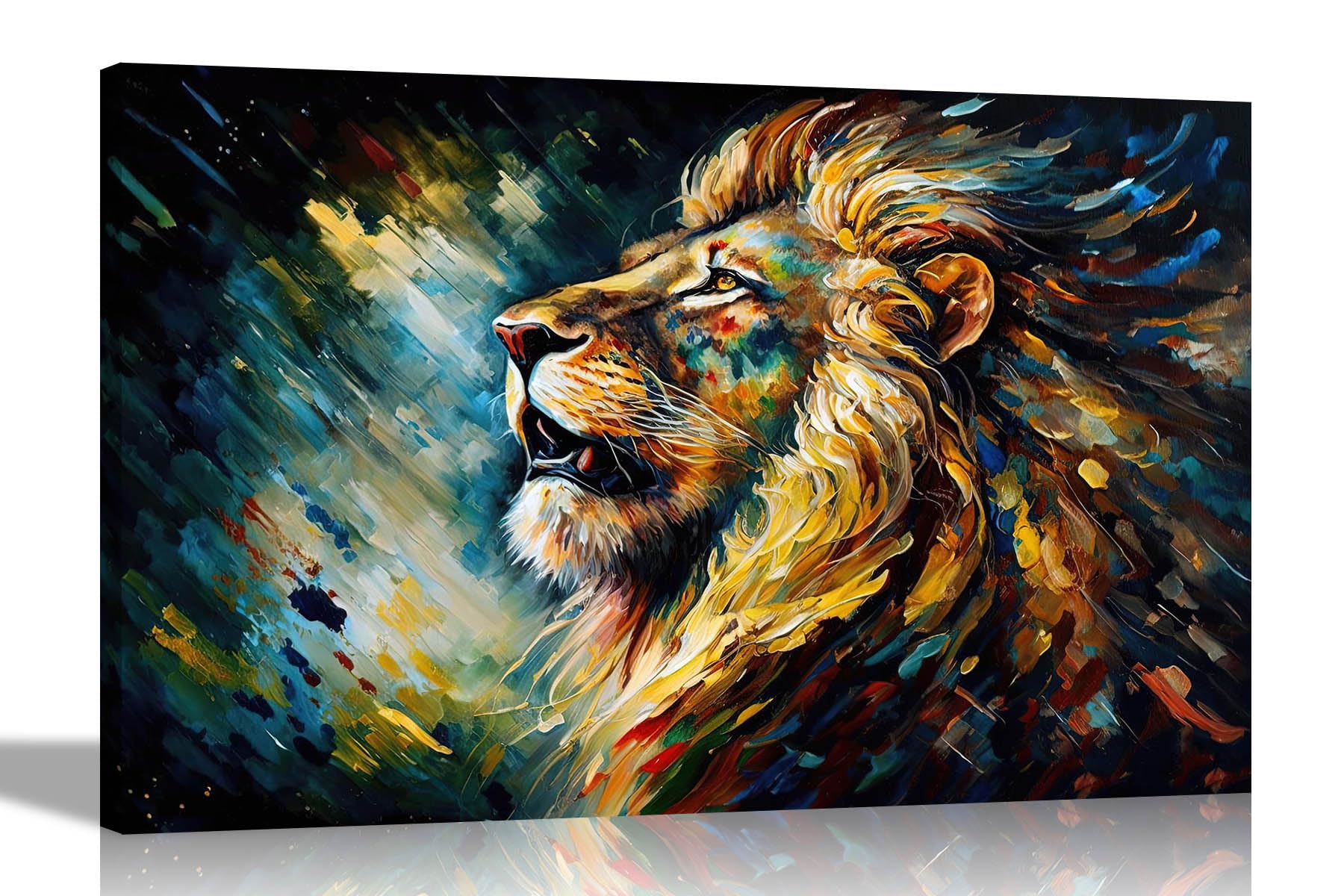 Artley Prints Lion Gazing To Stars - Lion Gazing At The Stars Colourful Canvas Wall Art For Living Room | Abstract Pictures And Prints Ready To Hang Large 86 X 61Cm (34 X 24 Inches) A1