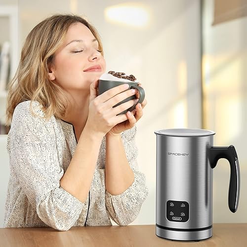 Miniatura 7 de Espumador de leche, vaporizador eléctrico de leche, máquina automática de espuma fría y caliente, espumador de leche de acero inoxidable de 10.1fl