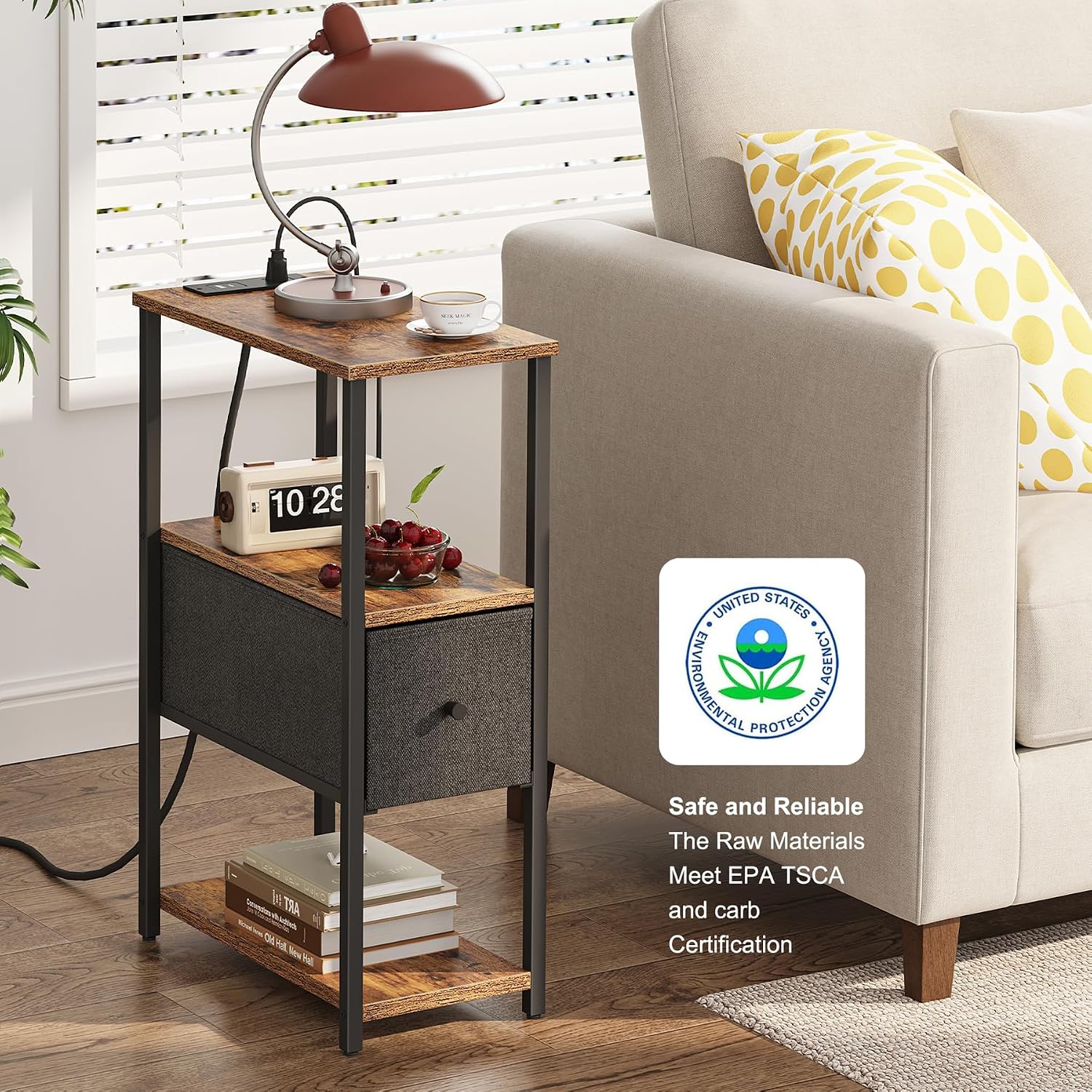 TUTOTAK Small Narrow End Table with Charging Station, Set of 2 image 4